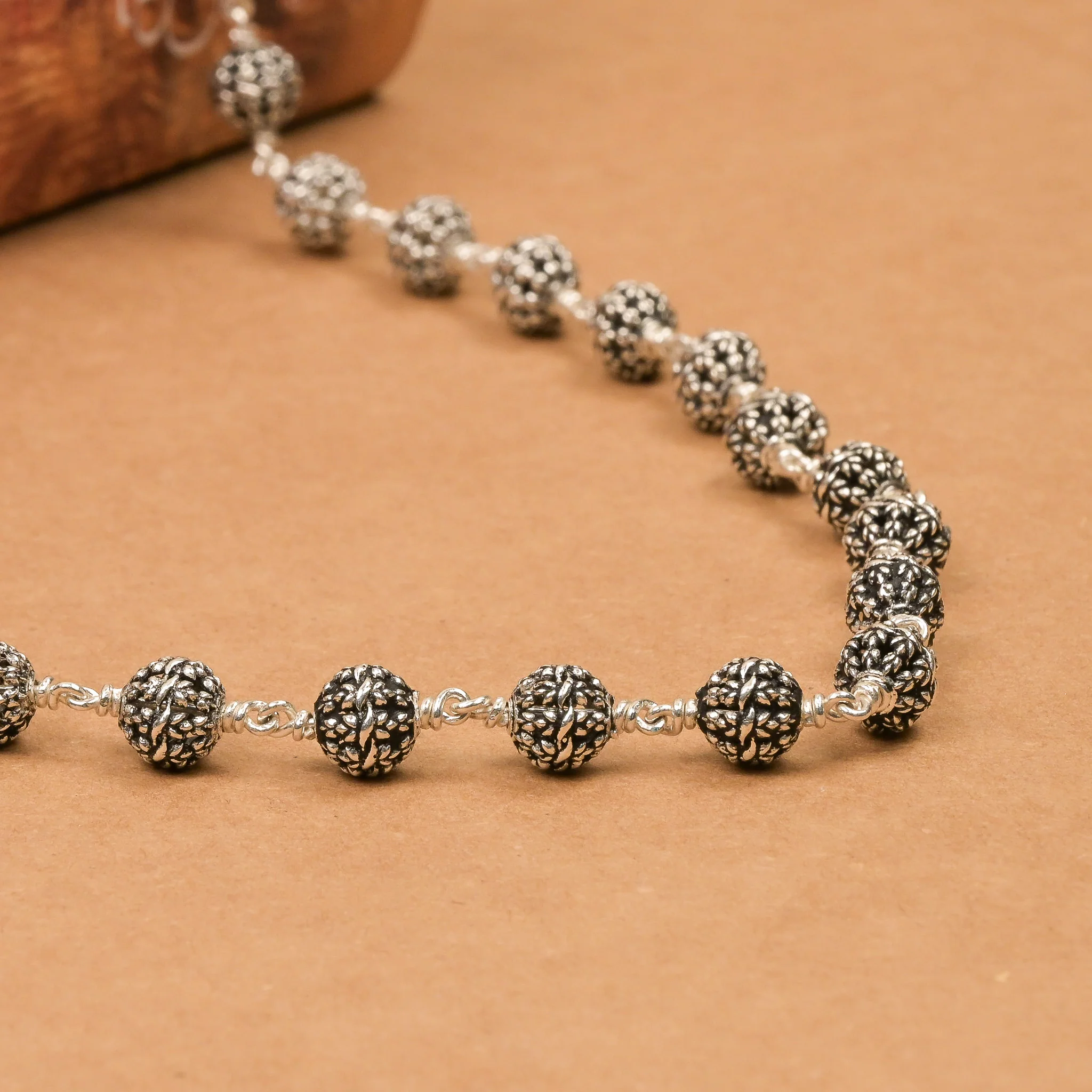 Flower Silver Bead Mala