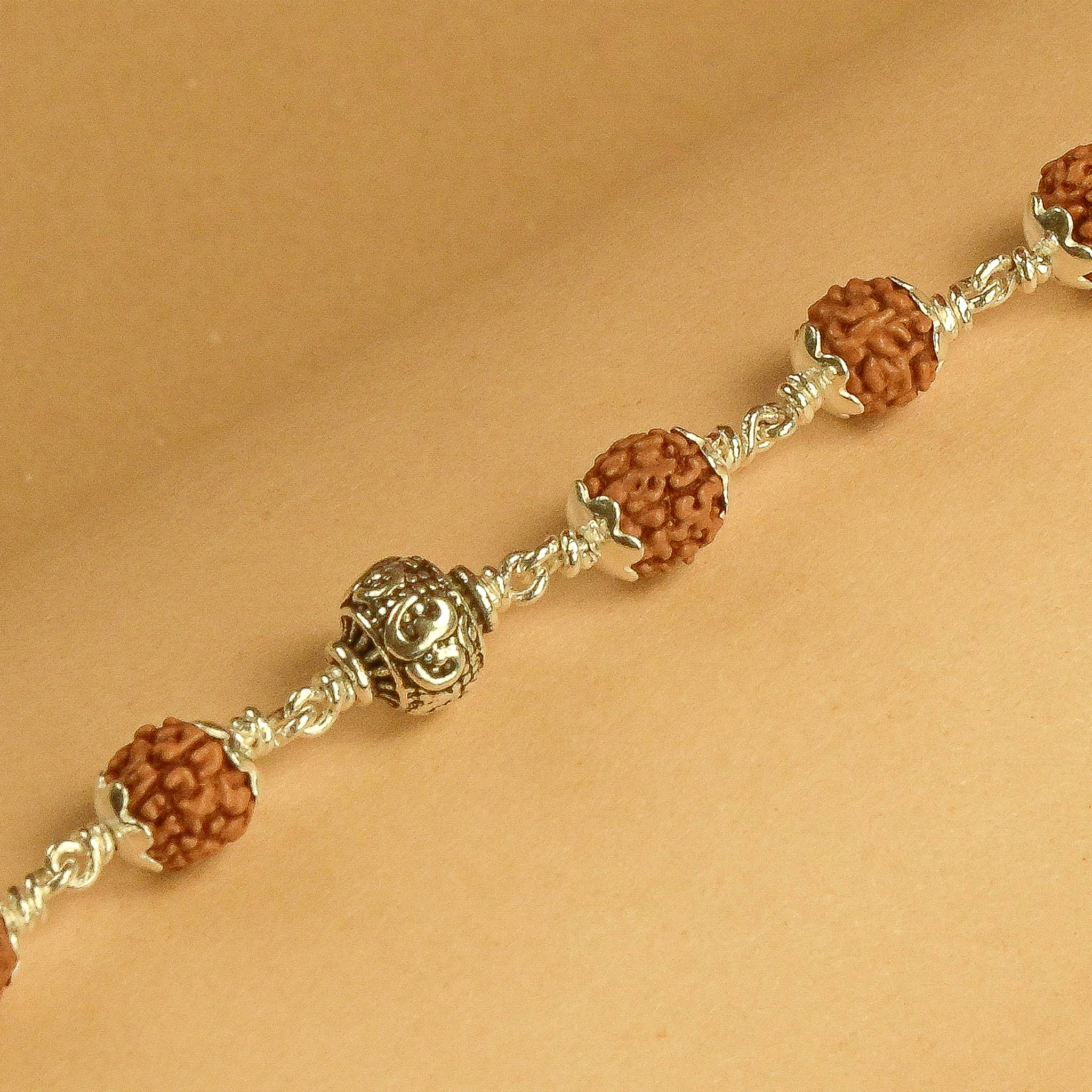 Rudraksha With Silver Om Beads Bracelet