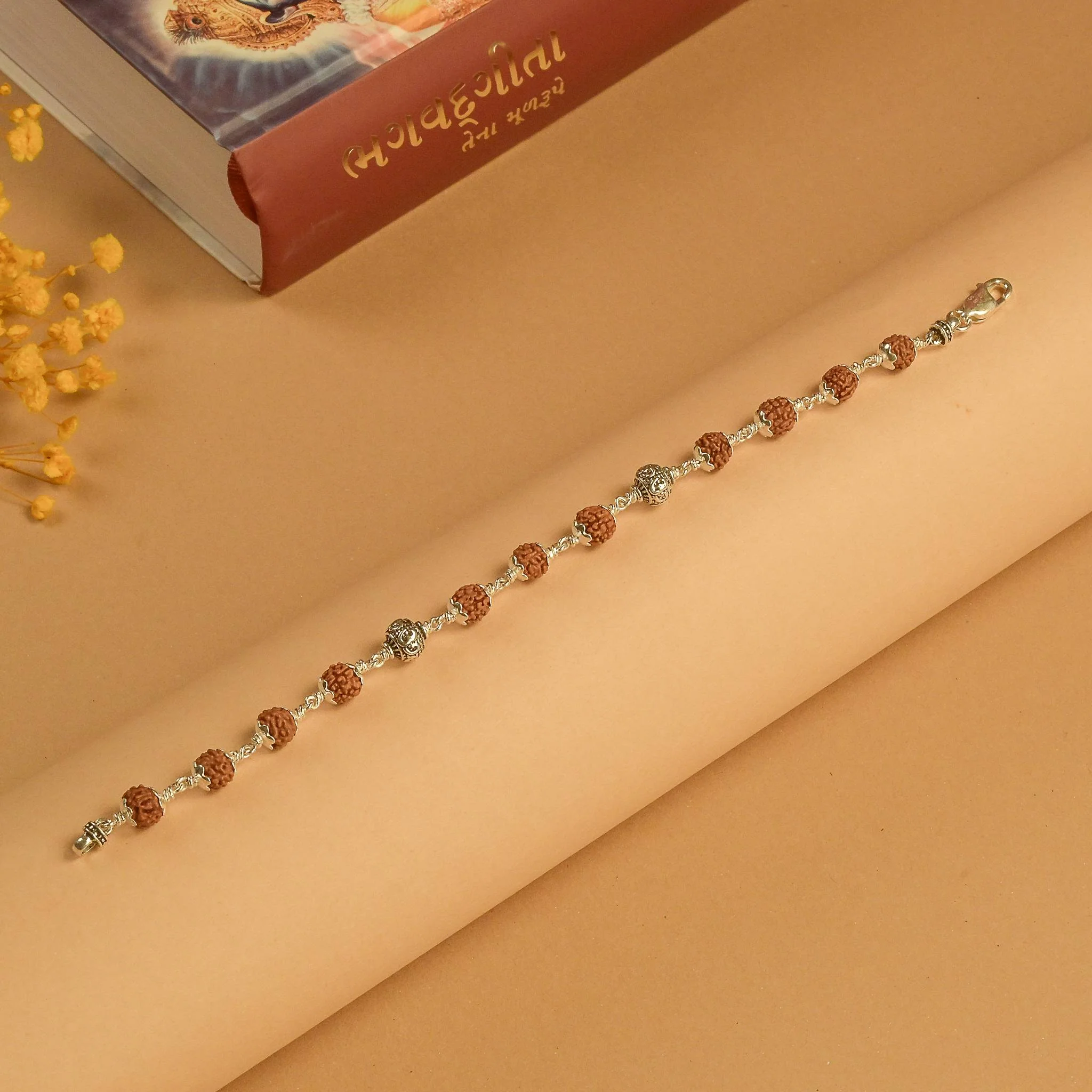 Rudraksha With Silver Om Beads Bracelet - Image 2