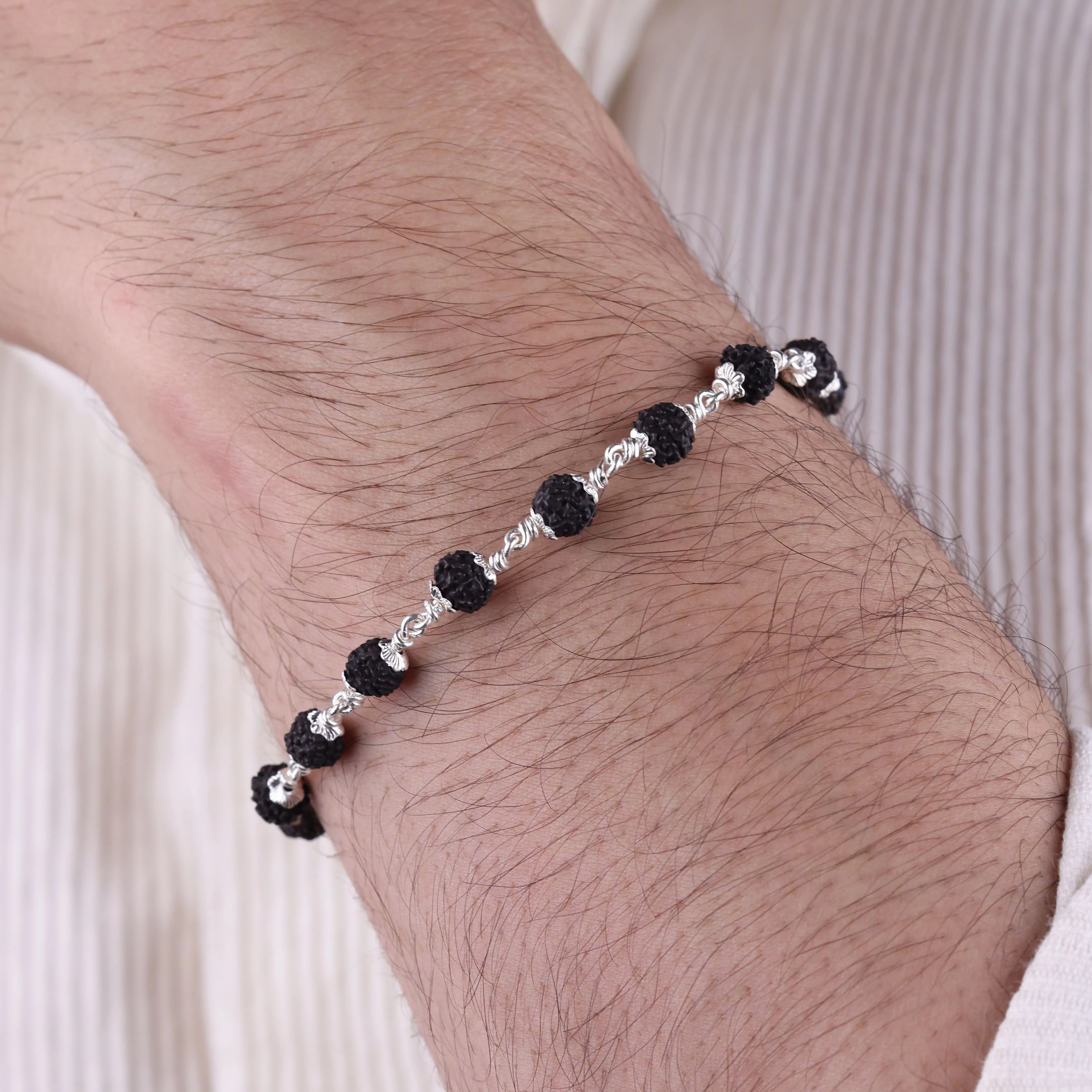 6–7 mm Black Rudraksha Silver Bracelet - Image 3
