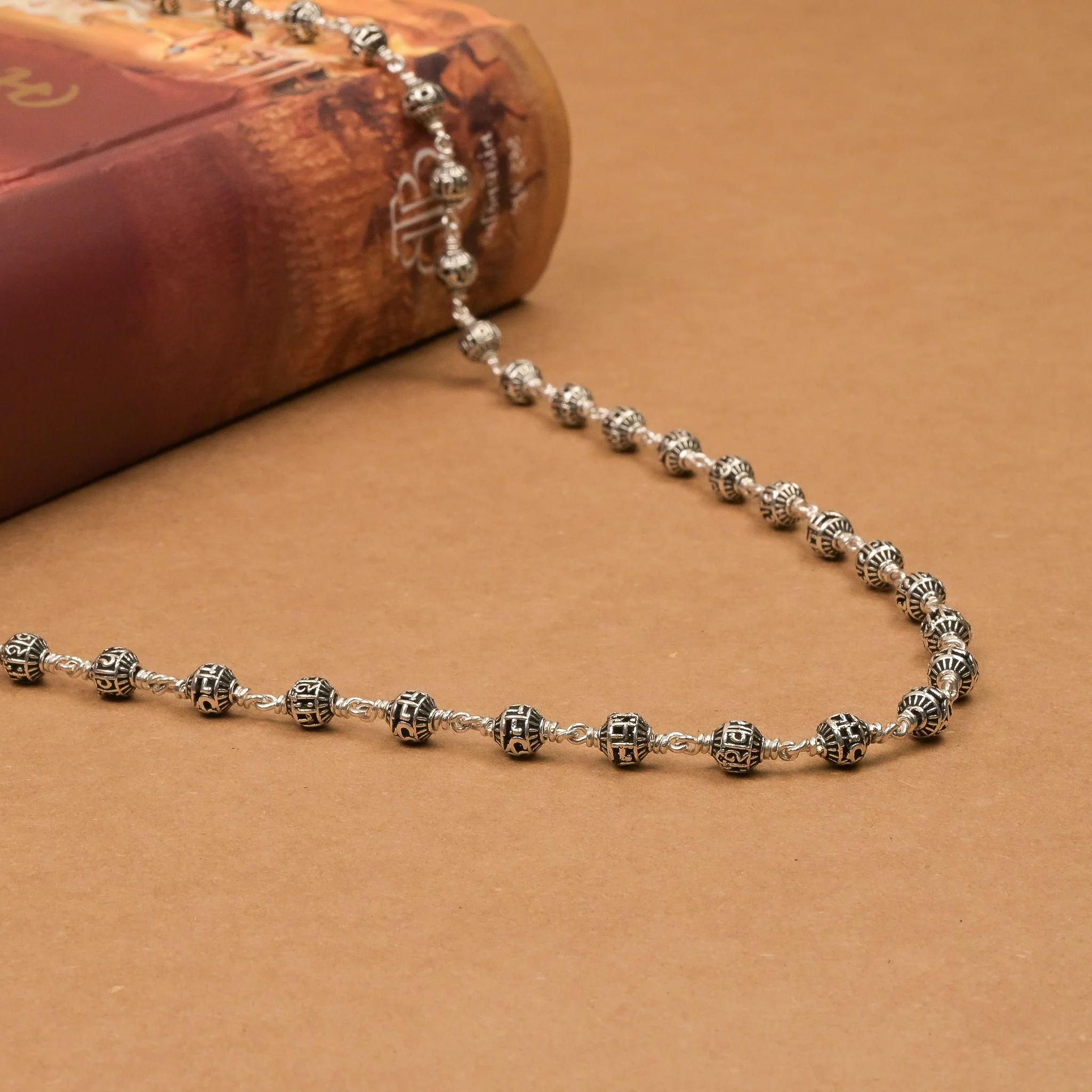 5-6 mm Om Namah Shivay Silver Bead Mala - Image 2
