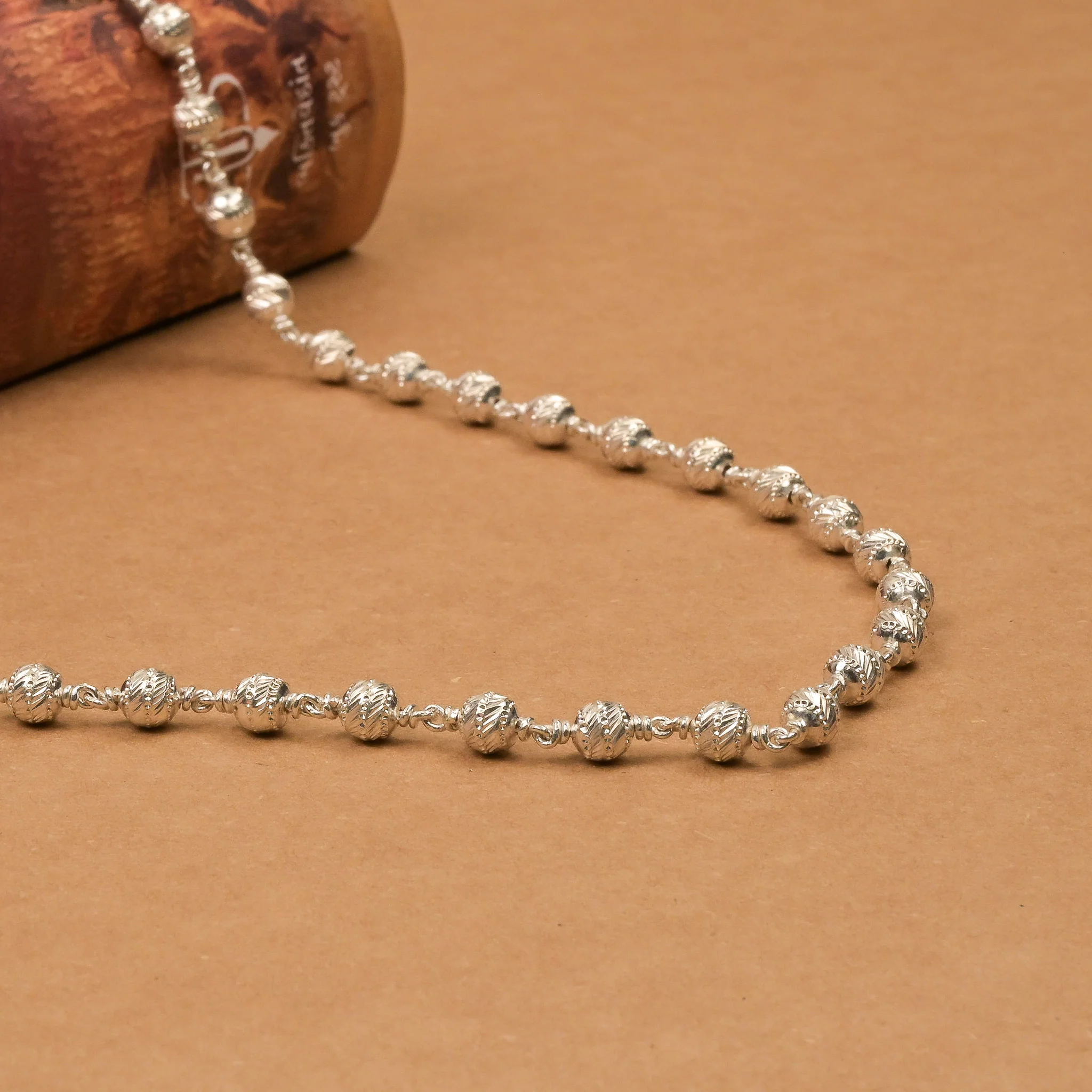5-6 mm CNC Silver Beads Mala - Image 2