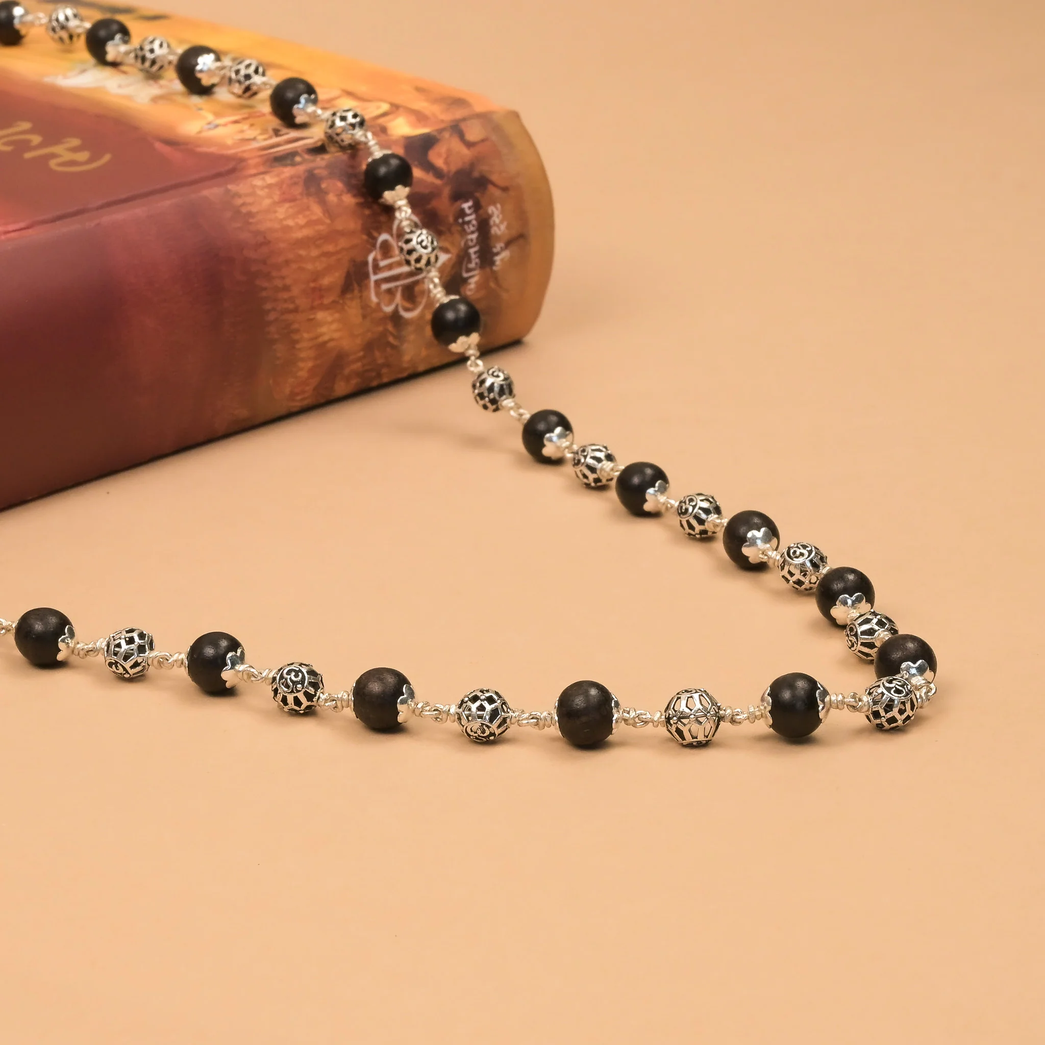 Karungali With Round Om Silver Beads Mala - Image 2