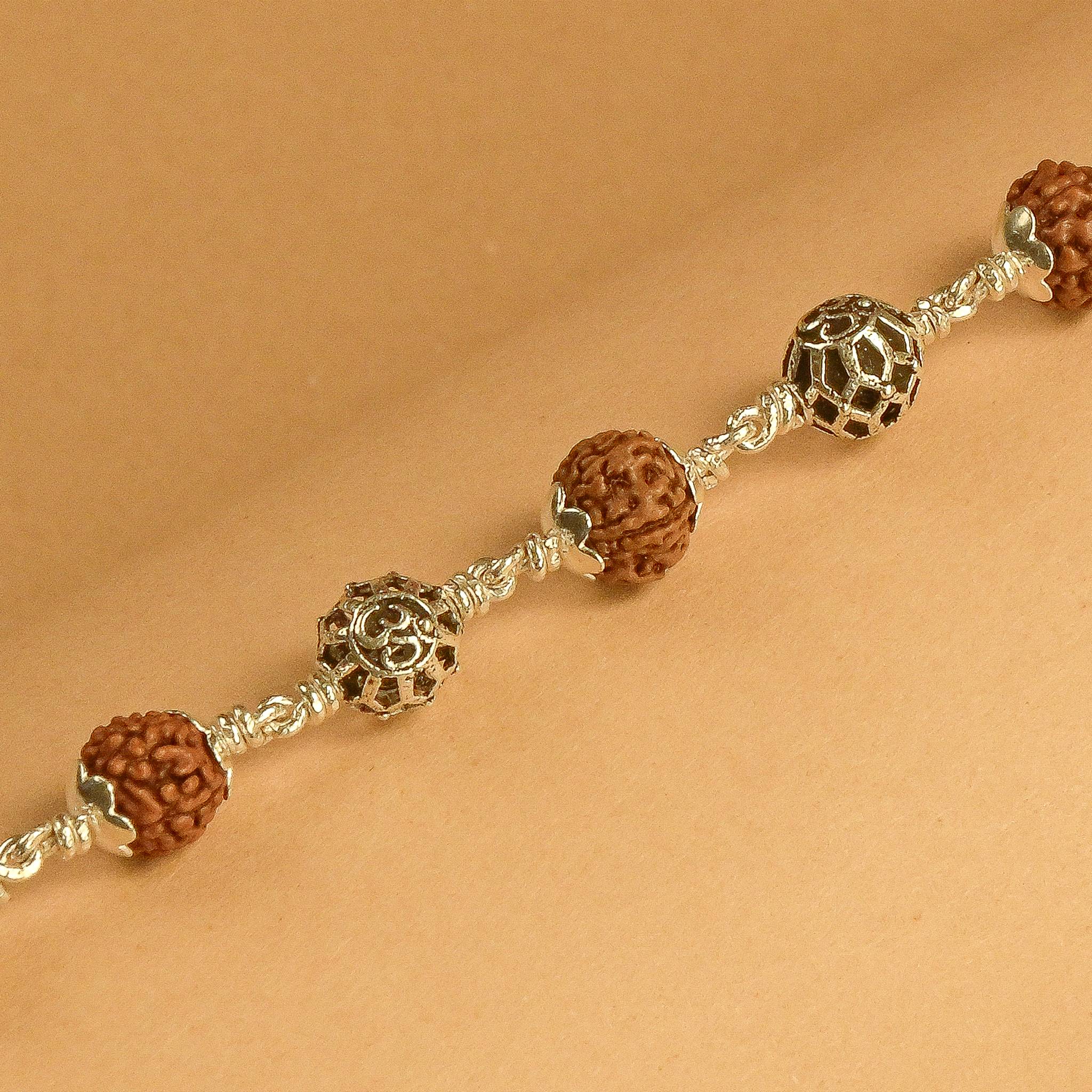Rudraksha with Round Om Silver Beads Bracelet