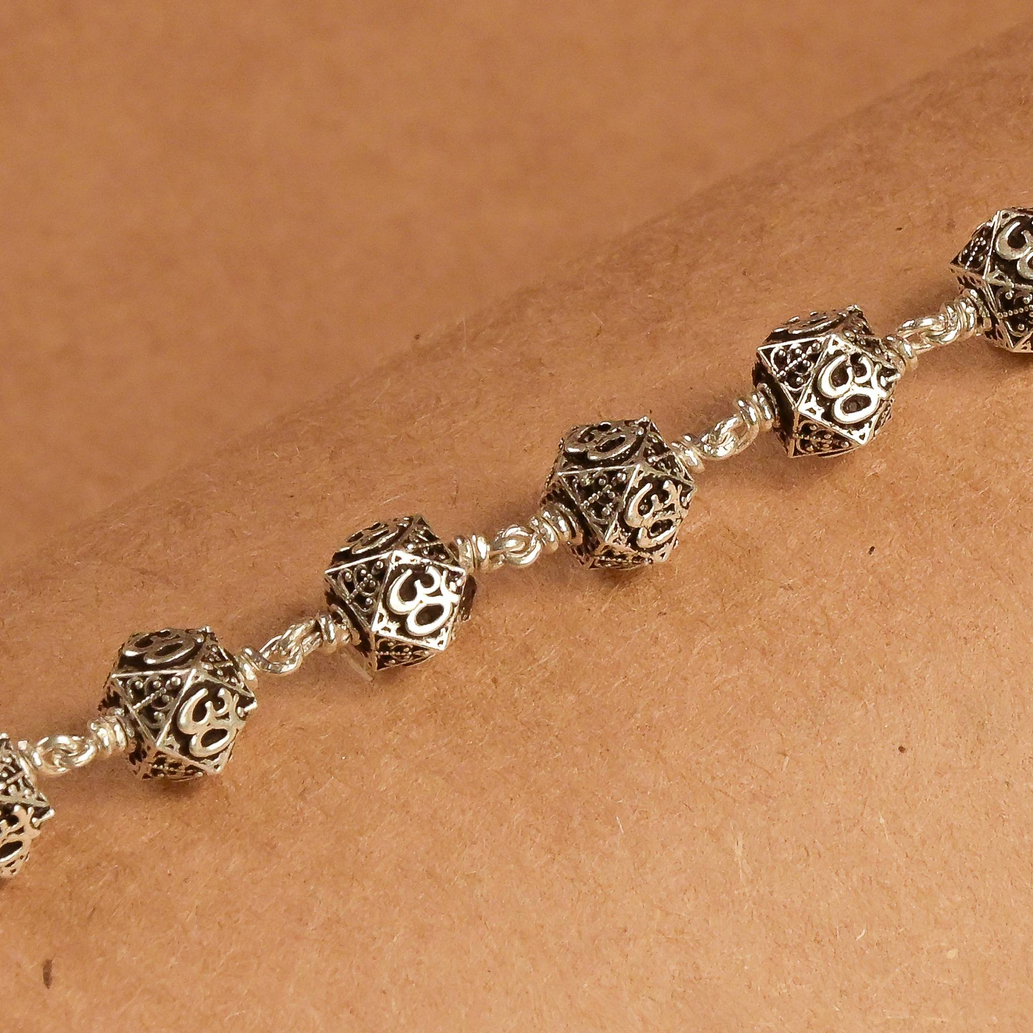 Hexagon Om Silver Beads Bracelet