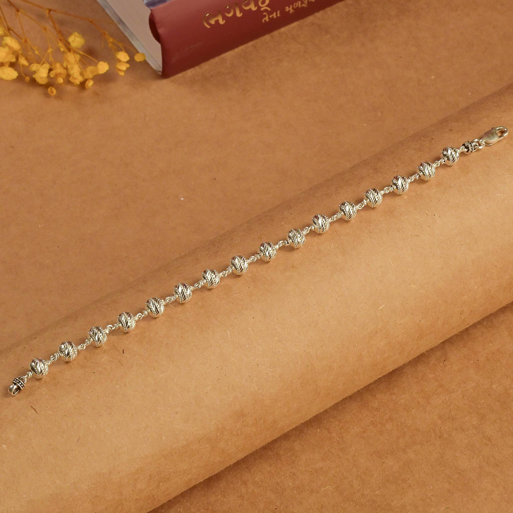 7-8 MM Silver CNC Beads Bracelet - Image 2