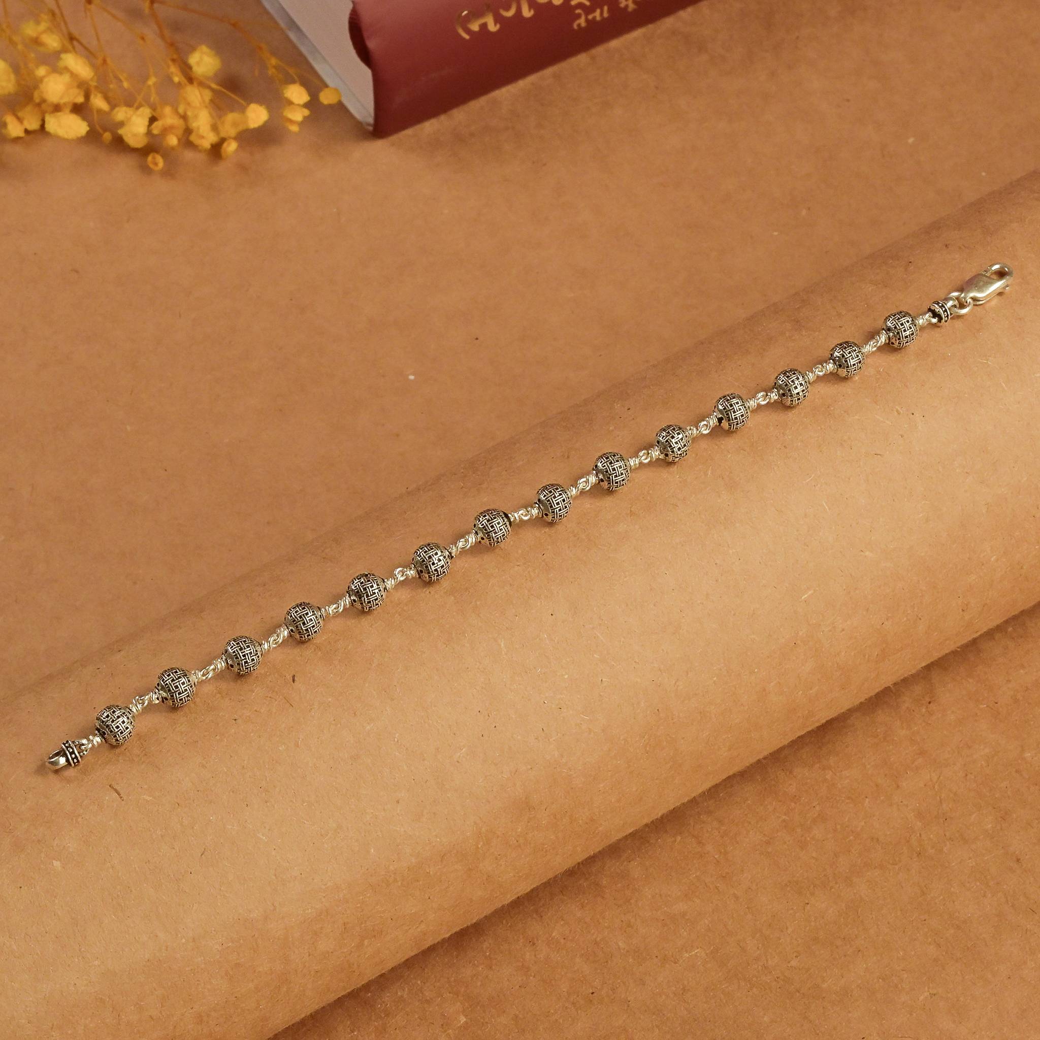 Textured Round Silver Beads Bracelet - Image 2