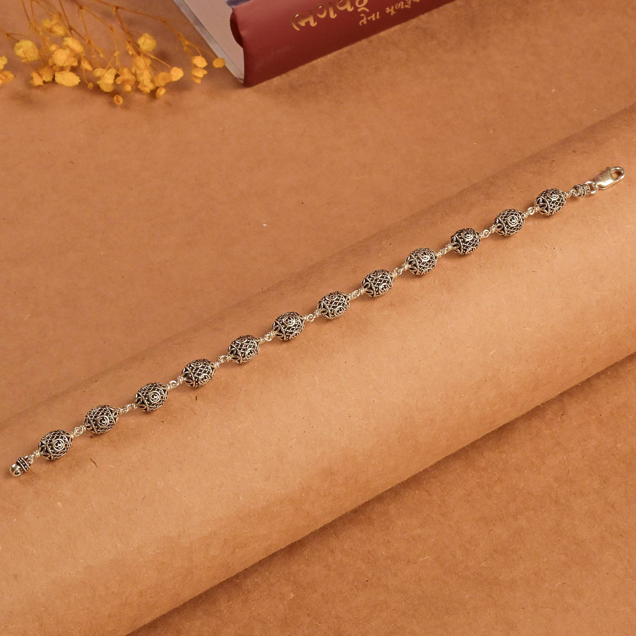 Oval Om Silver Beads Bracelet - Image 2
