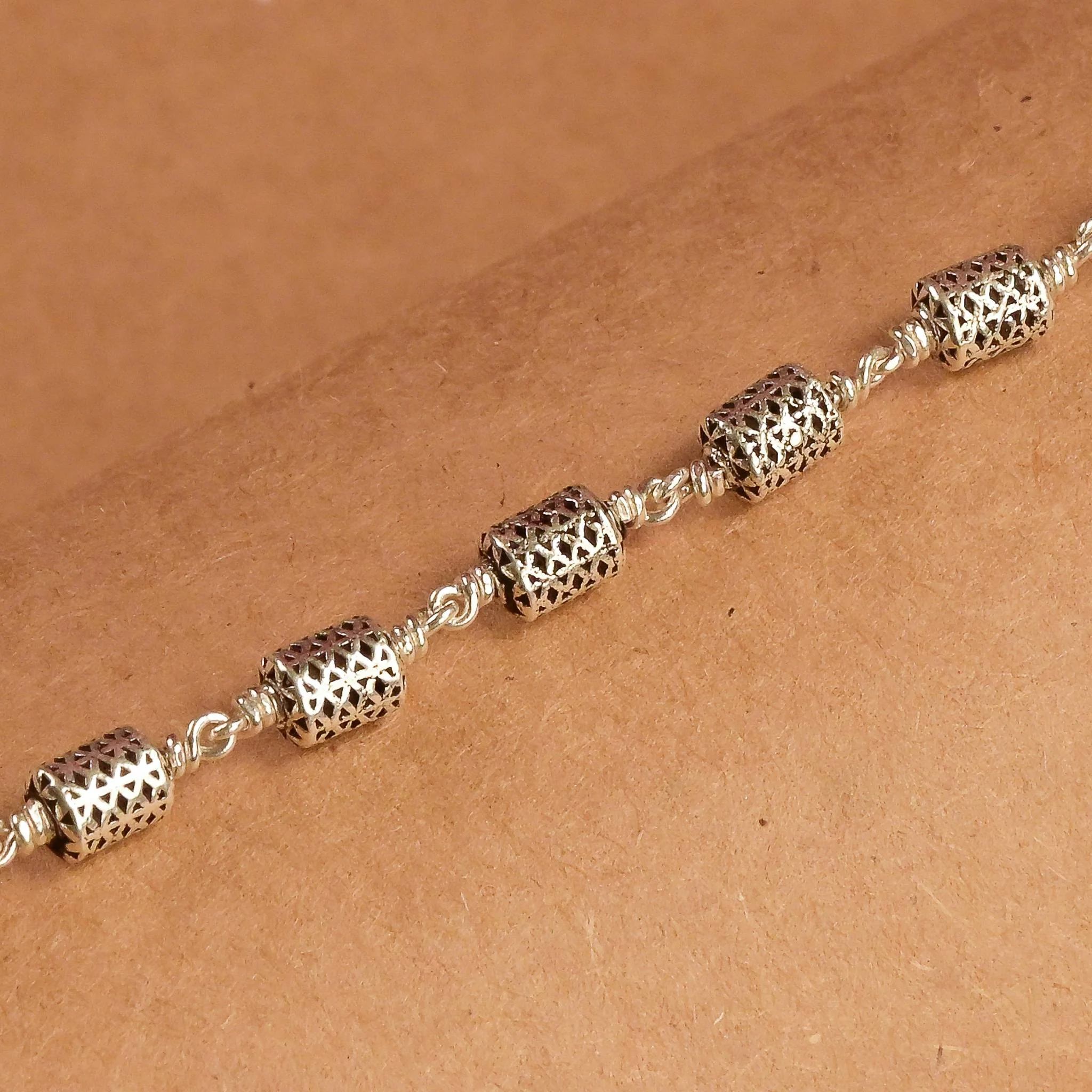 Oval Filigree Beads Silver Bracelet