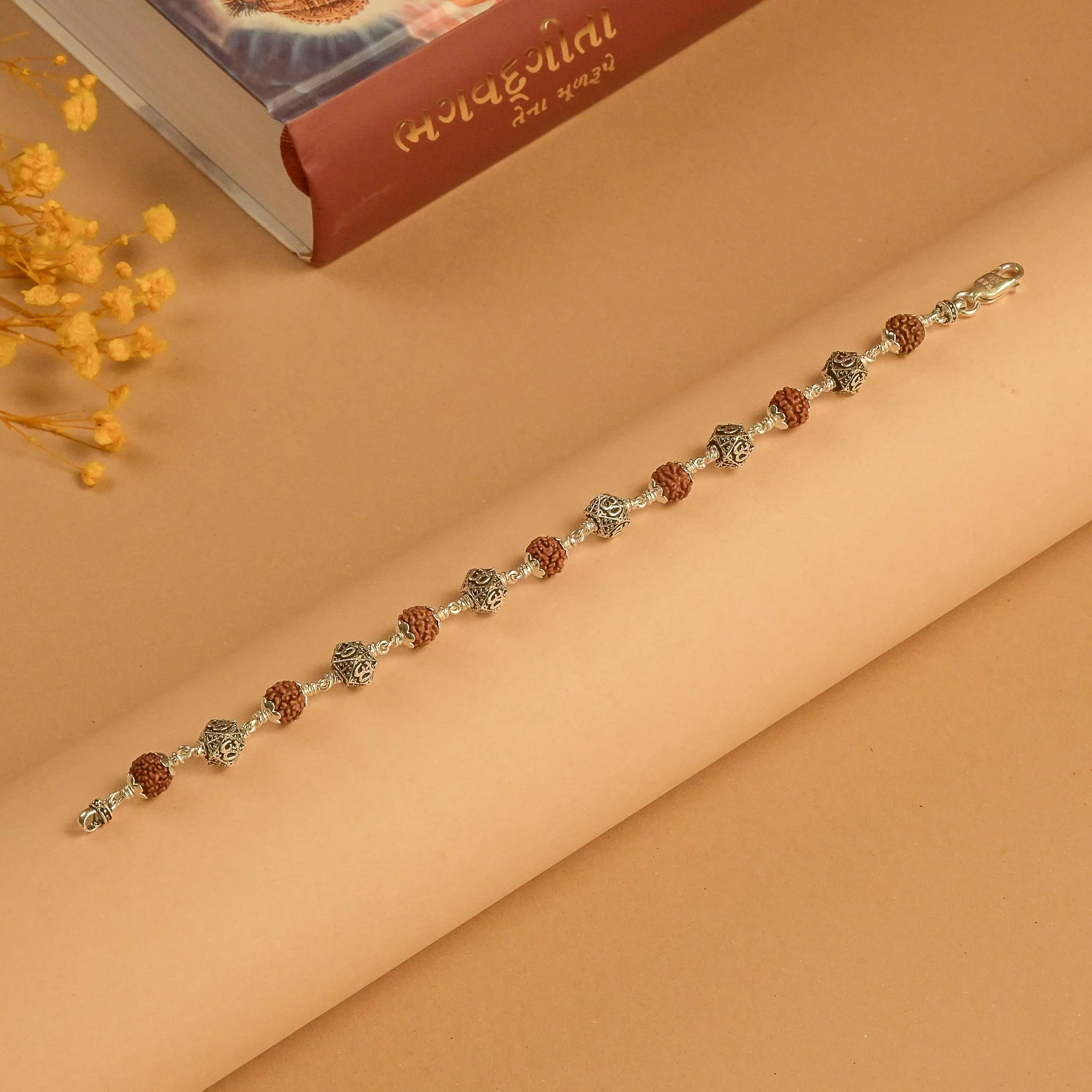 Rudraksha with Hexagon Silver Beads Bracelet - Image 2