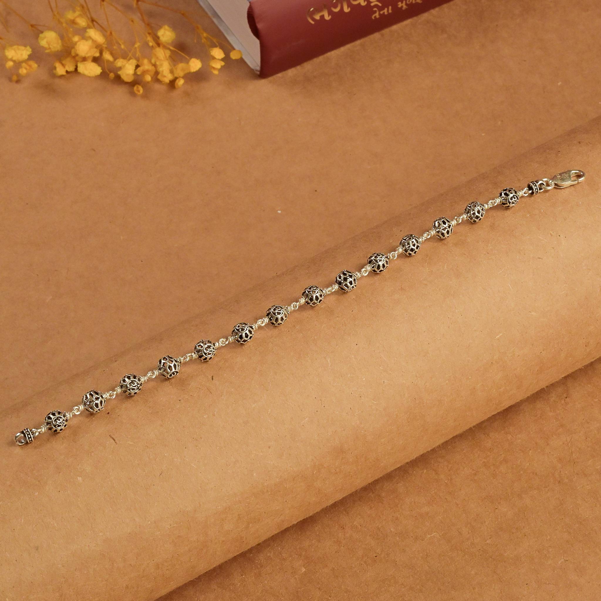 Round Om Beads Silver Bracelet - Image 2