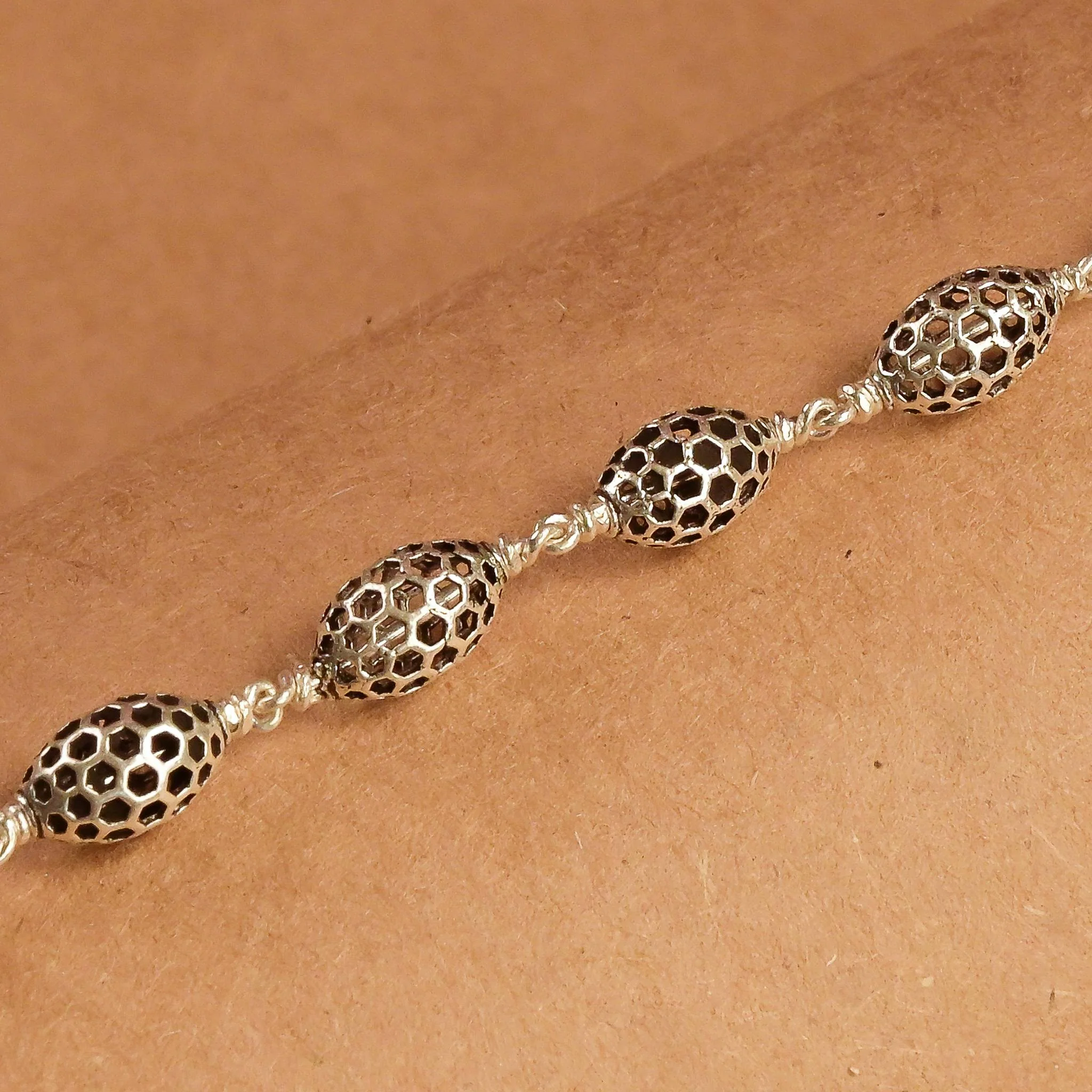 Hollow Oval Silver Beads Bracelet