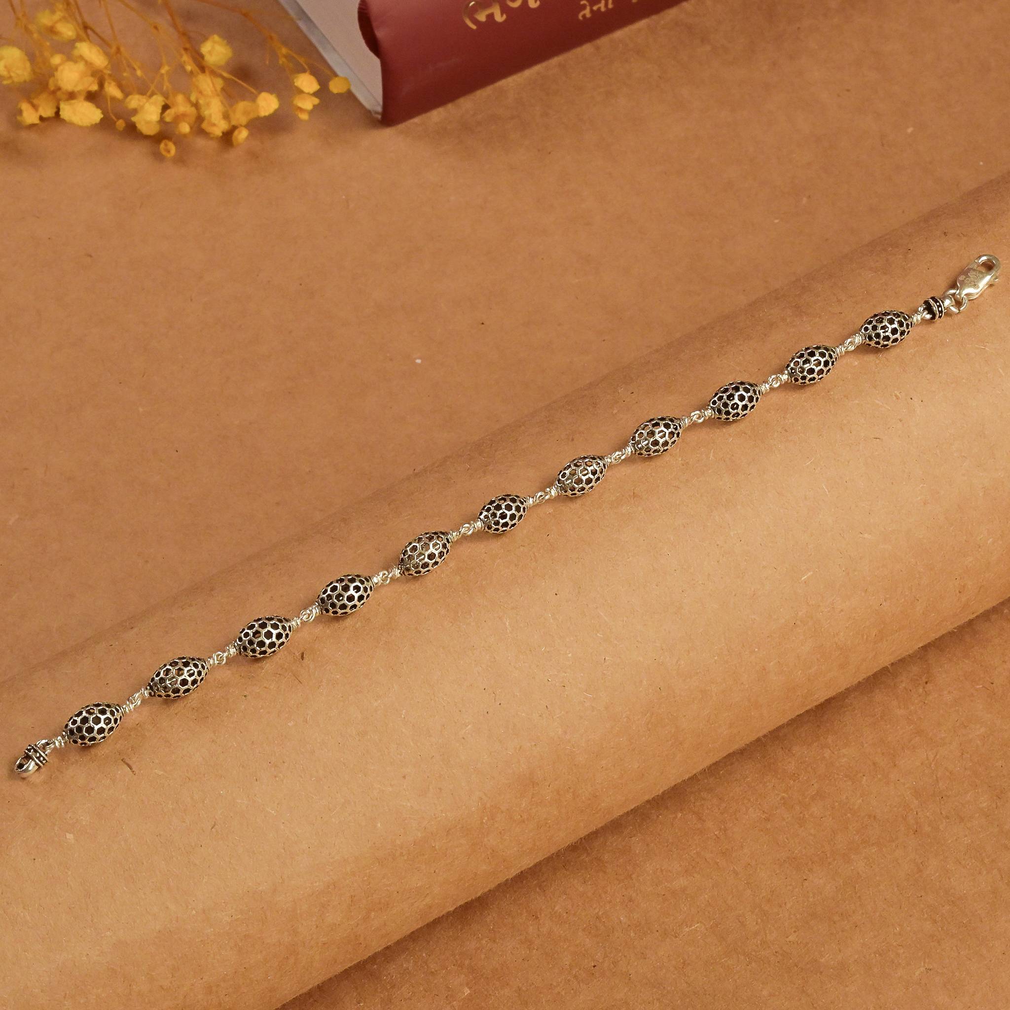 Hollow Oval Silver Beads Bracelet - Image 2