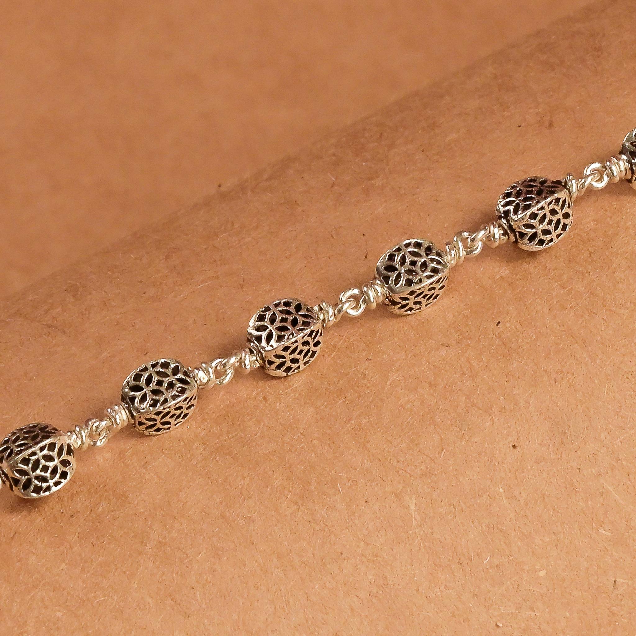 Hollow Circular Silver Beads Bracelet