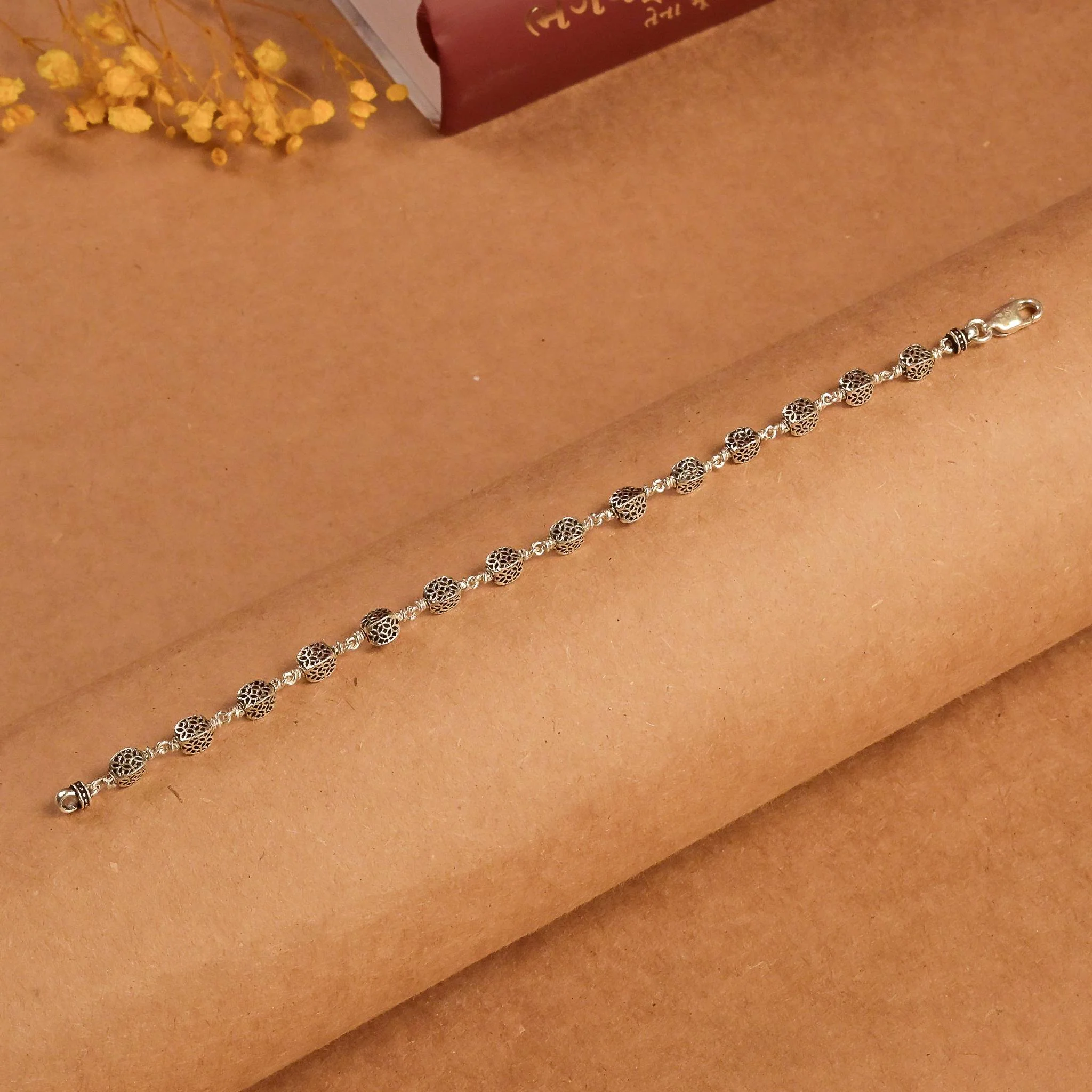 Hollow Circular Silver Beads Bracelet - Image 2