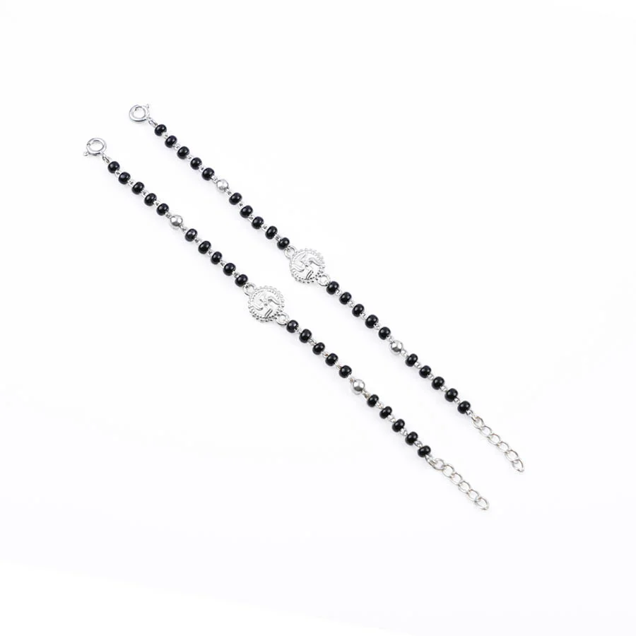Black Beads and Silver Swastik Nazariya for Kids - Image 4