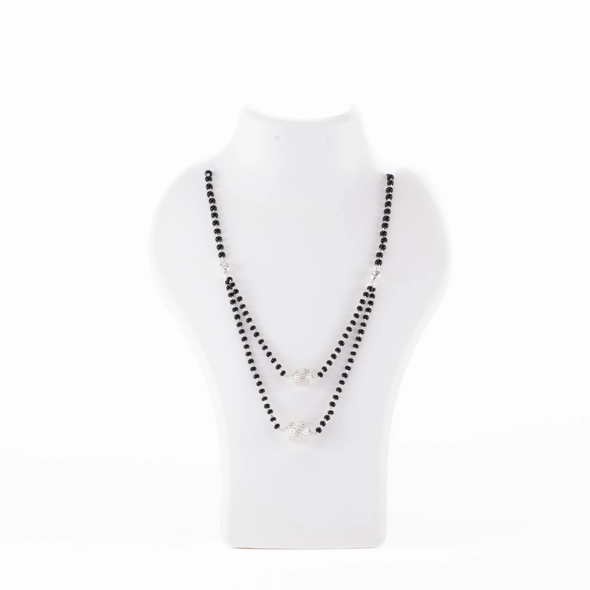 Black Beads Double Line Mangal Sutra with Silver Pendant for Women - Image 4