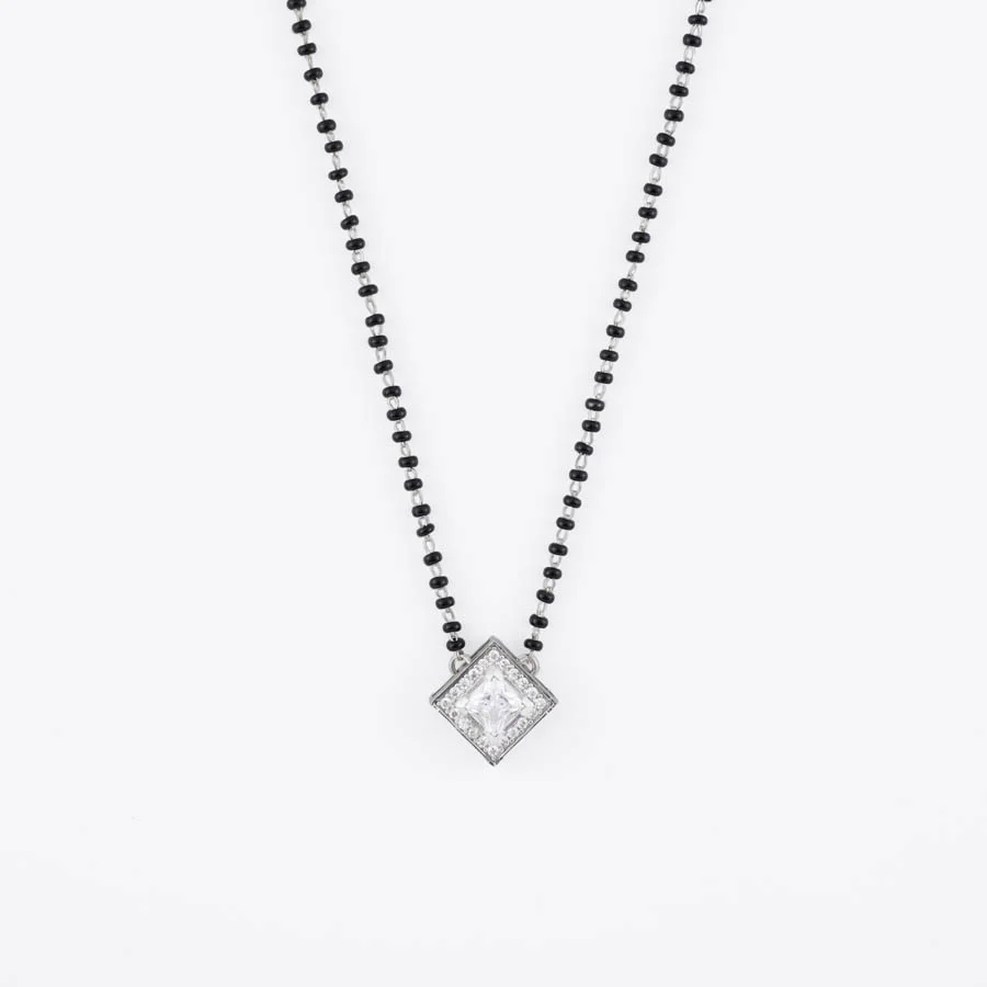 Solitaire Square Shape Mangalsutra in Silver 92.5 - Image 4