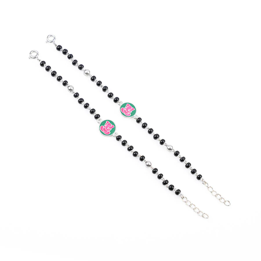 Black Beads Pink Ganesh Silver Nazariya for Kids - Image 3