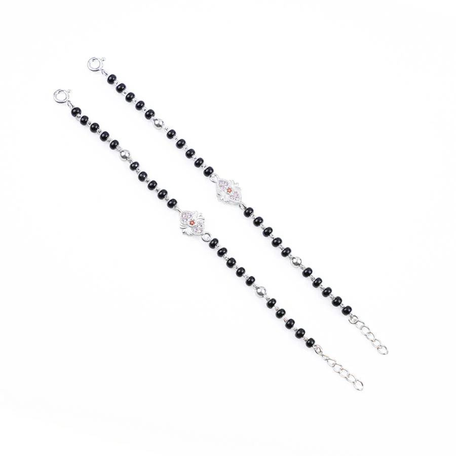 Black Beads Silver Designer Nazariya for Kids - Image 3