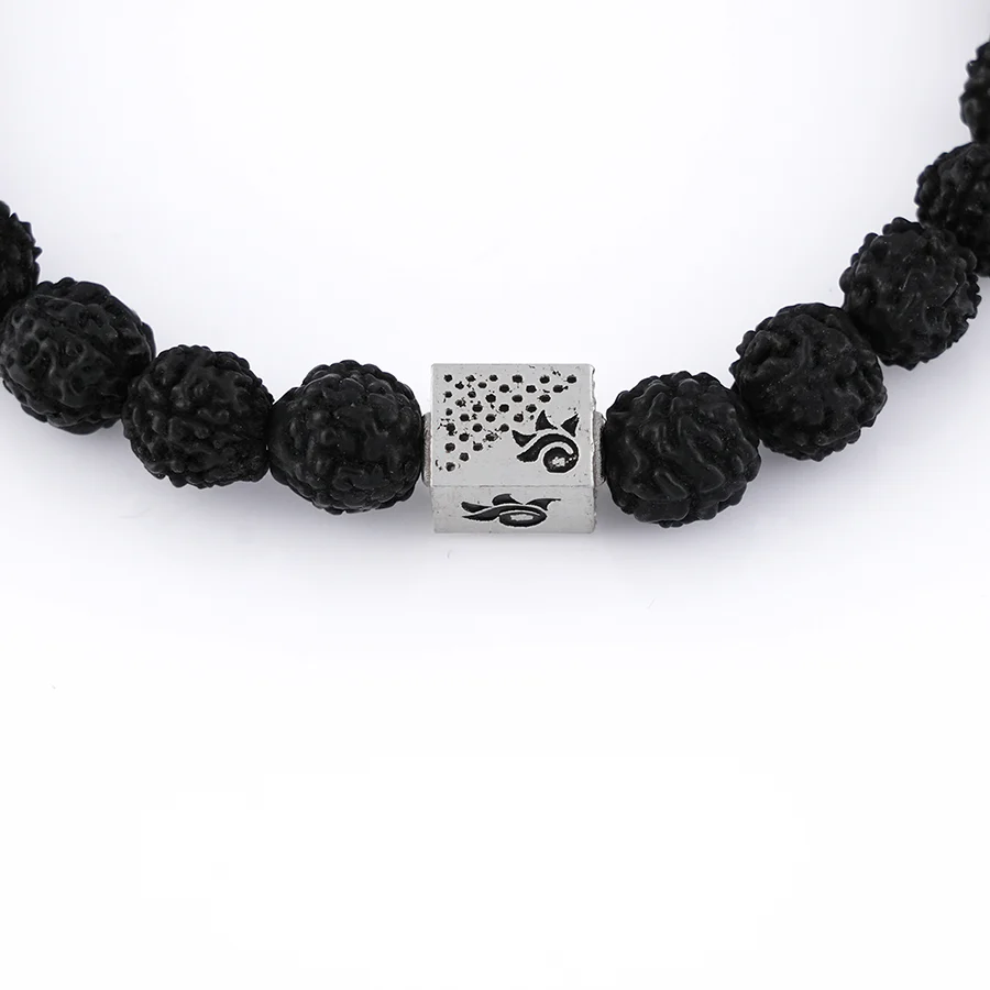 Black Rudraksha and Om Silver Beads Bracelet - Image 5