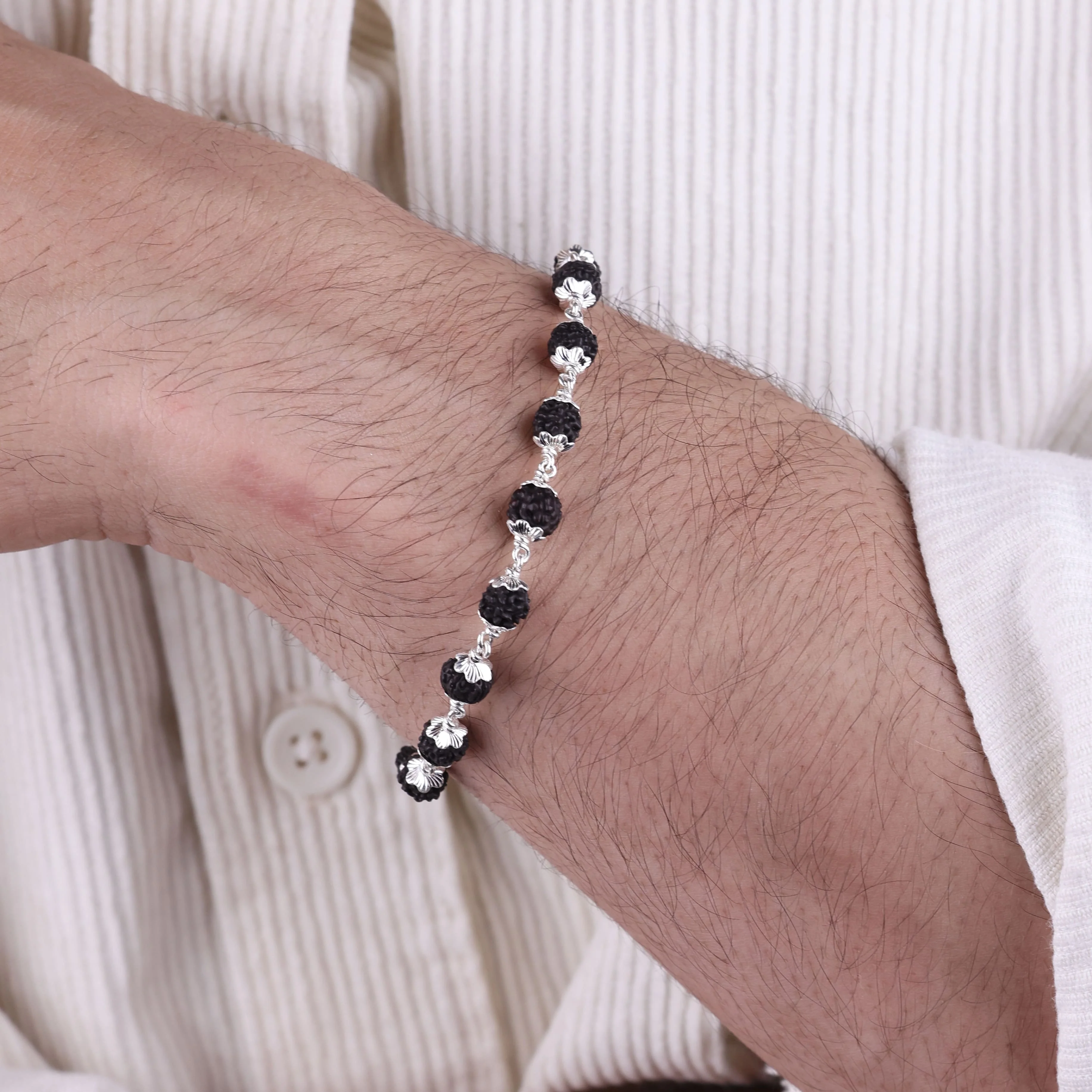 Black Rudraksha Silver Bracelet - Image 3