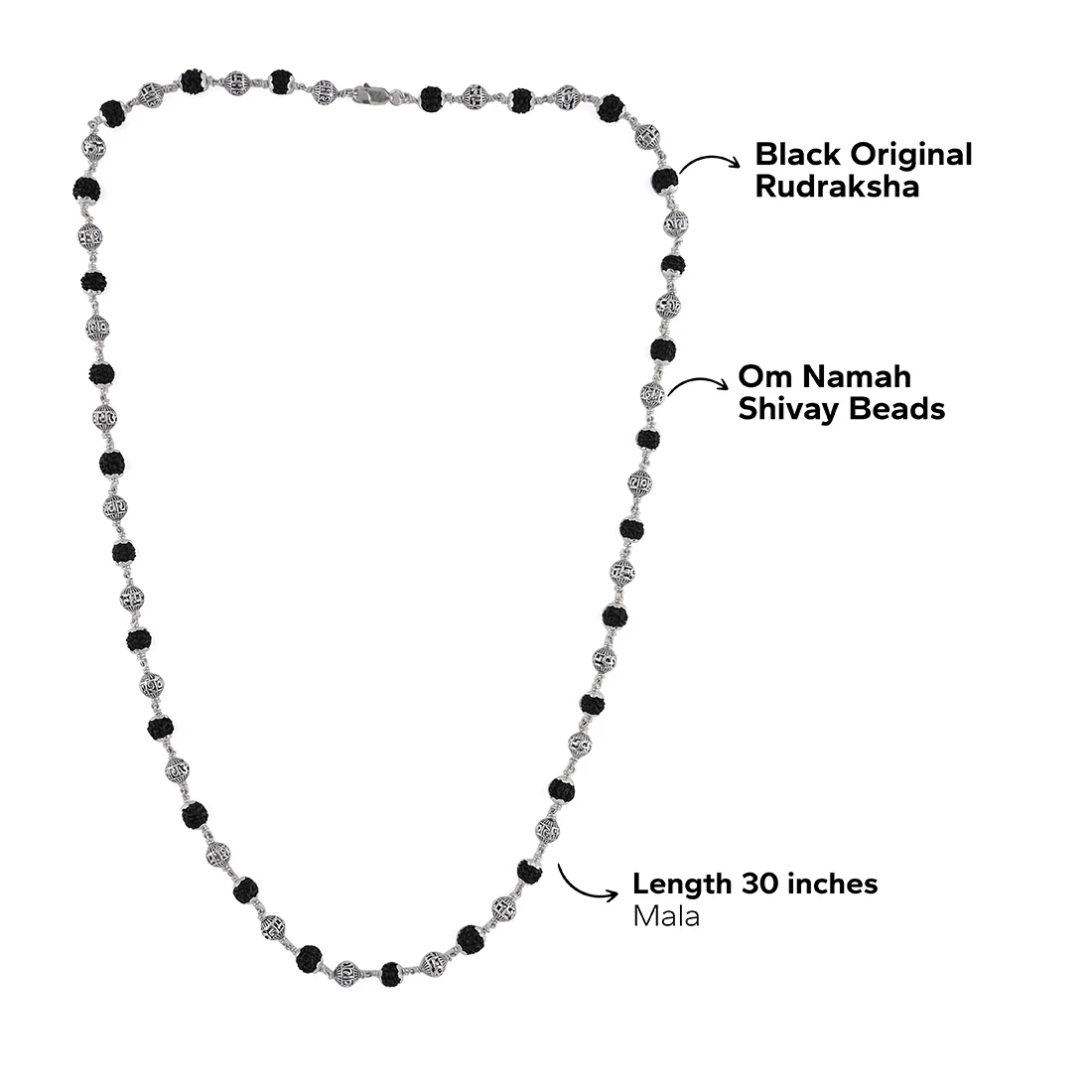 Black Rudraksha with Om Namah Shivaya Silver Beads Mala - Image 6