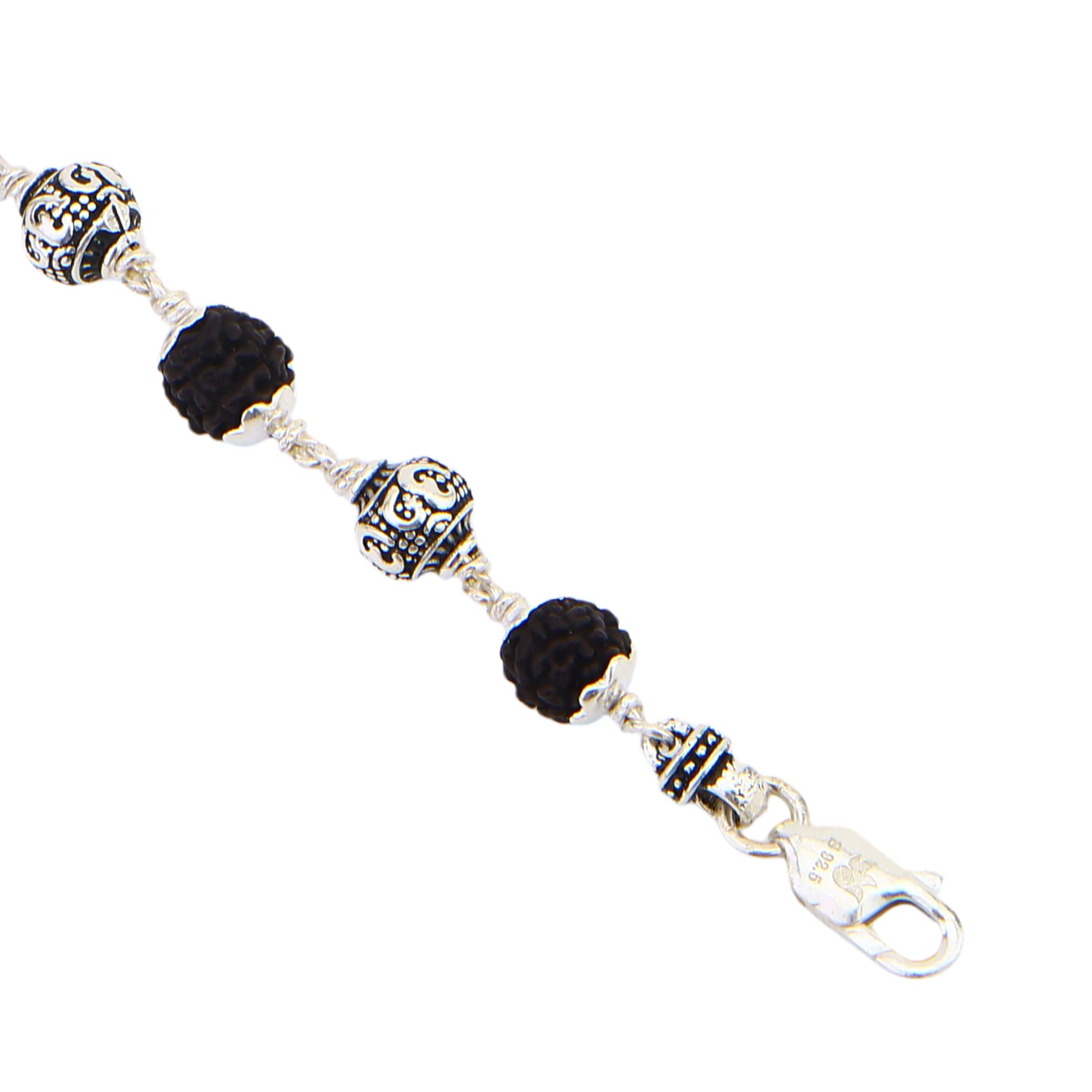 Black Rudraksha with Om Silver Bracelet - Image 6