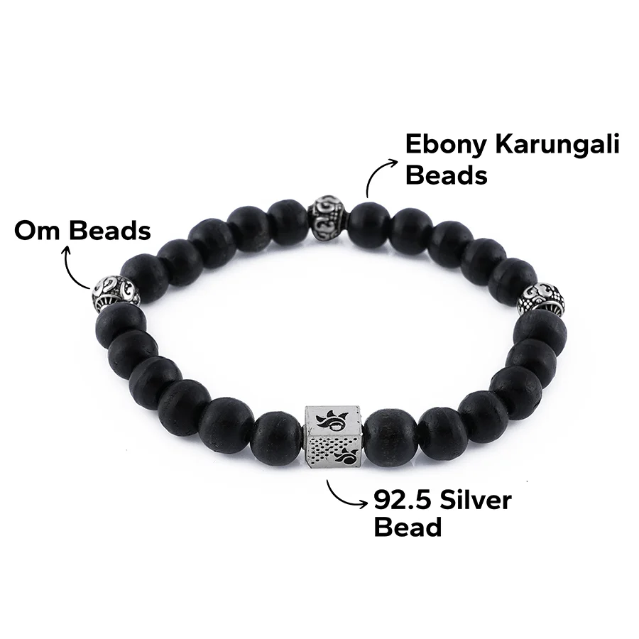 Ebony Karungali with Om Silver Beads Bracelet - Image 6