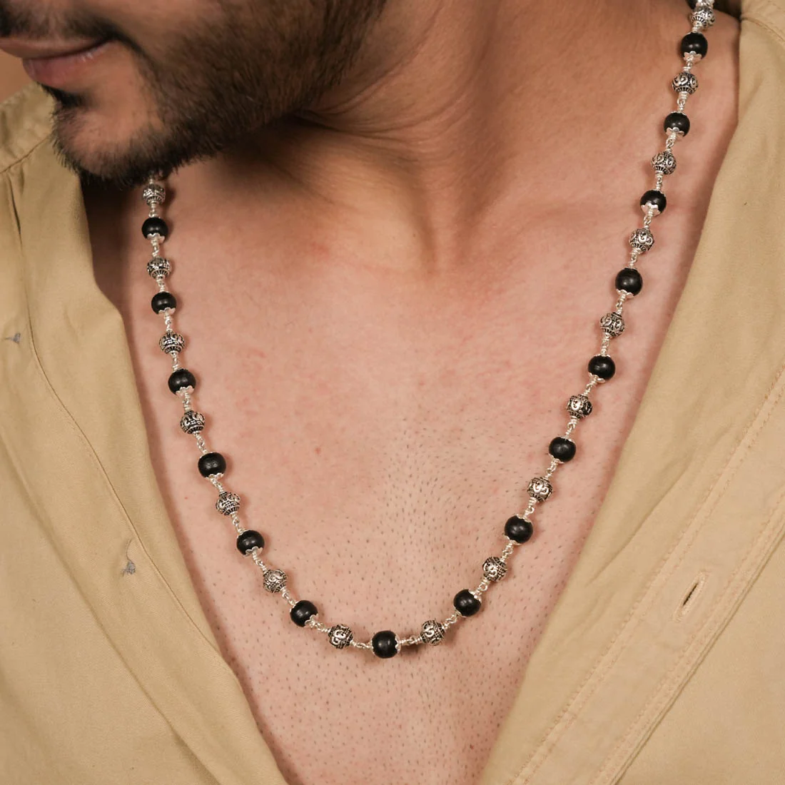 Karungali with Om Silver Beads Mala - Image 3