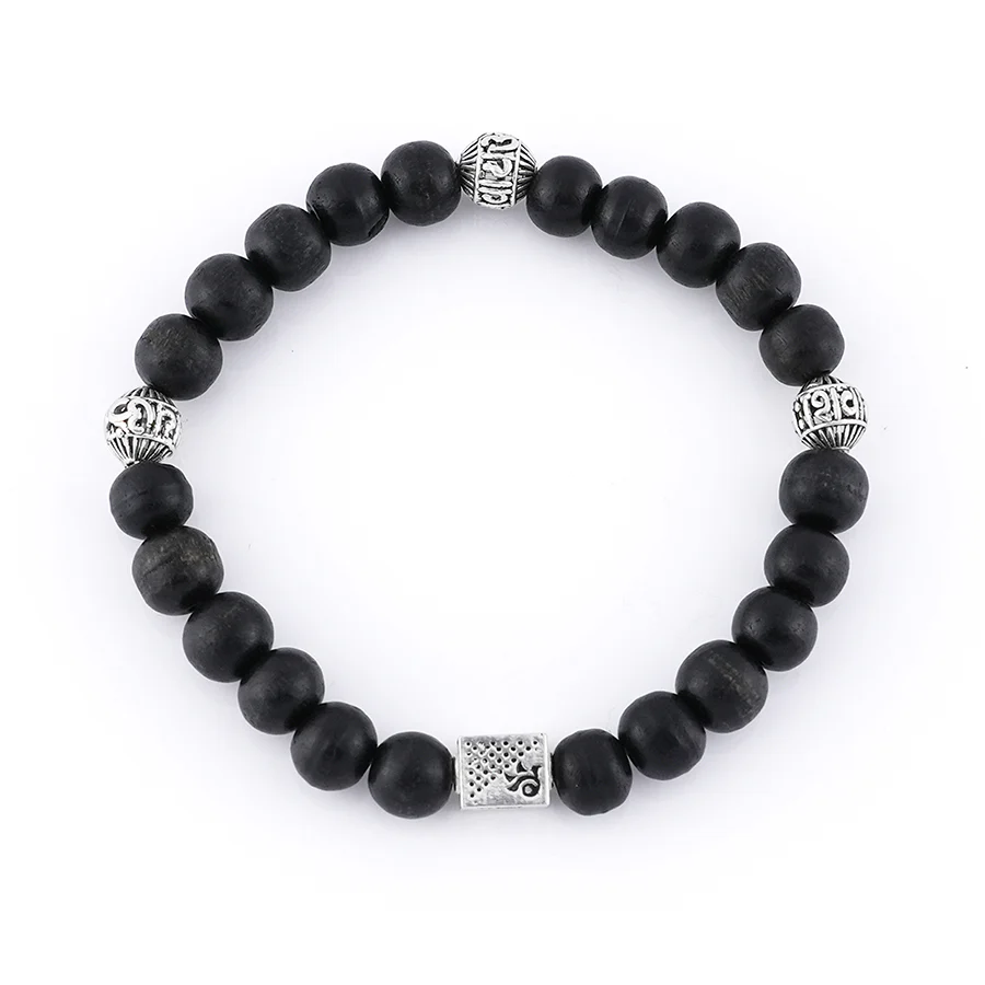 Ebony Karungali with Om Namah Shivay Silver Beads Bracelet - Image 4