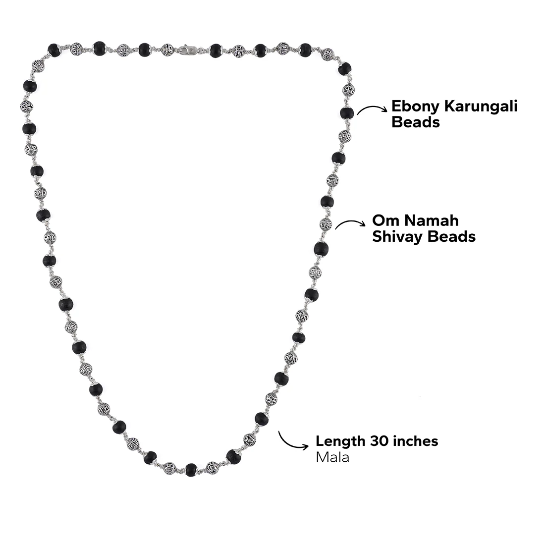 Karungali with Om Namah Shivay Silver Beads Mala - Image 6