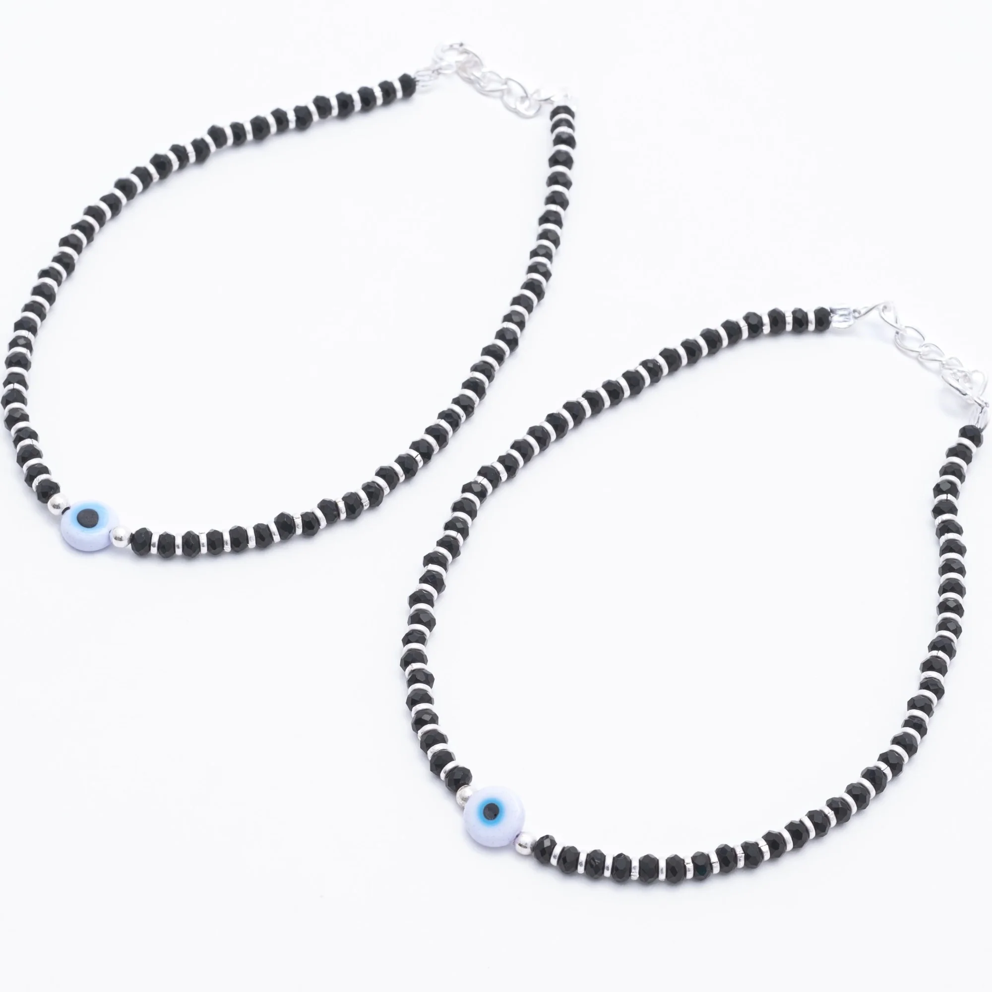 Evil Eye Black Beads Silver Anklets for Women - Image 3