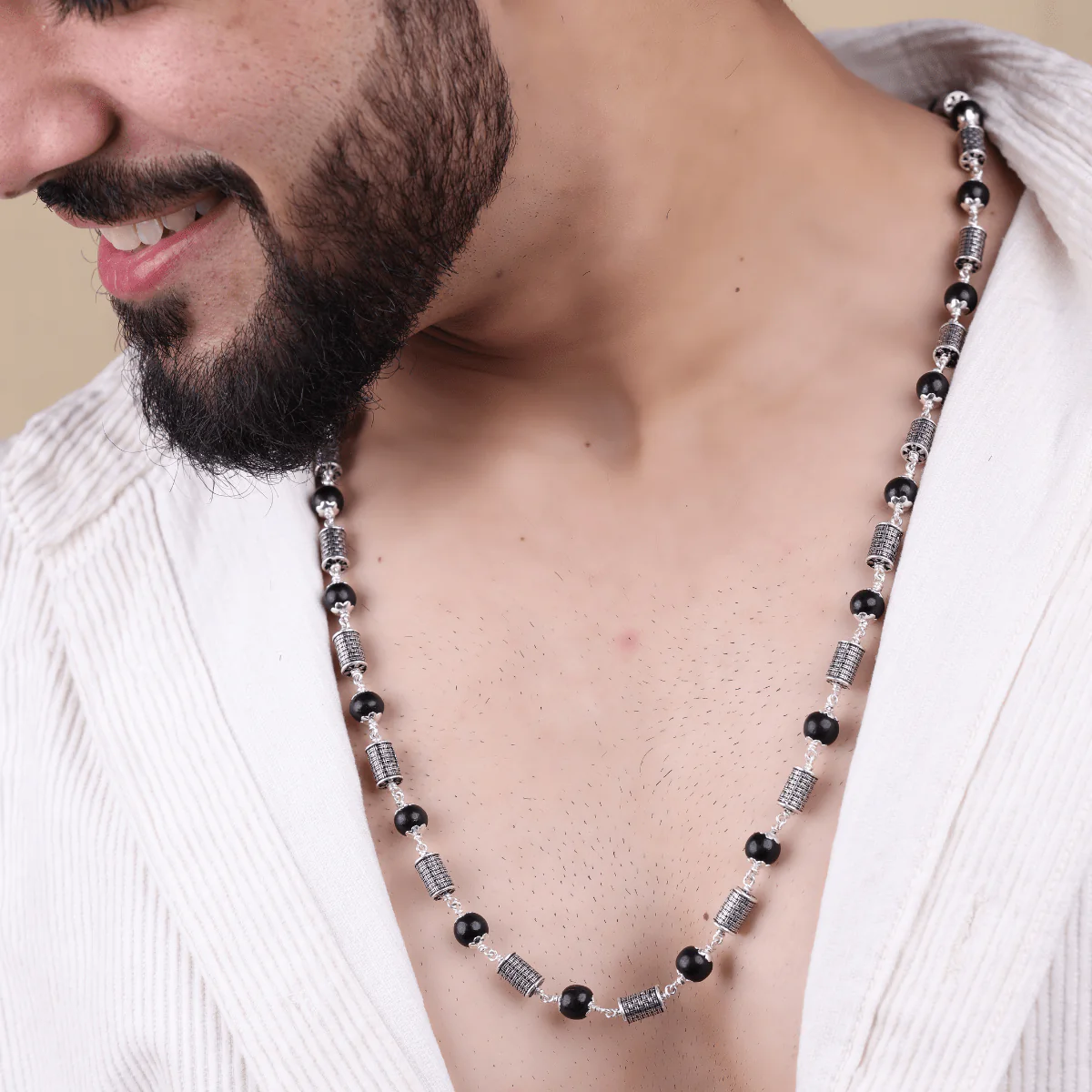 Karungali Silver Mala (Cylindrical Beads) - Image 3