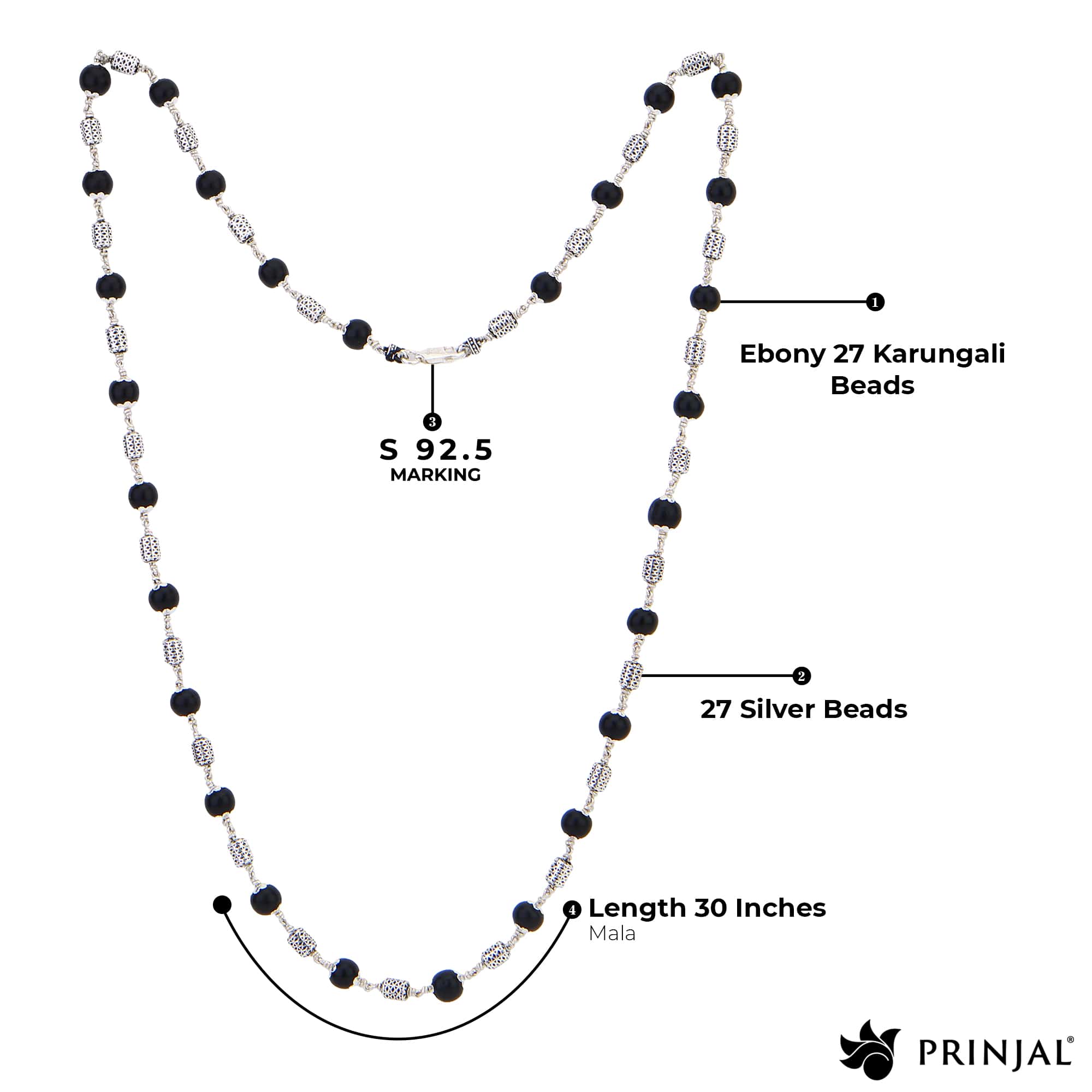 Karungali Silver Mala (Filigree Oval Beads) - Image 4