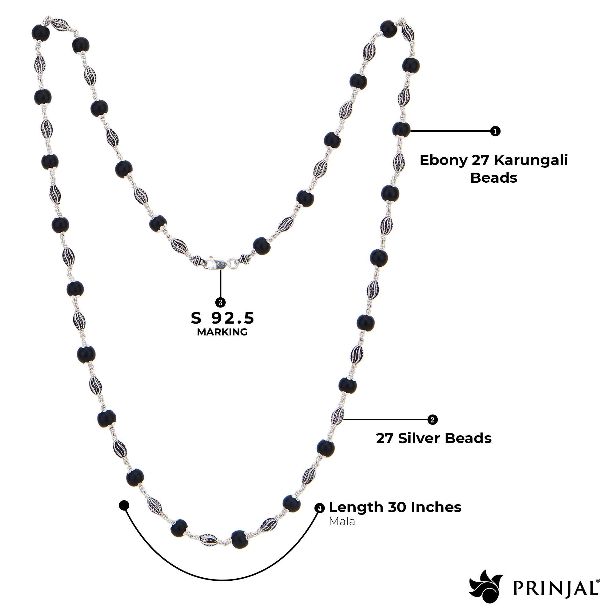 Karungali Silver Mala (Marquise Beads) - Image 4