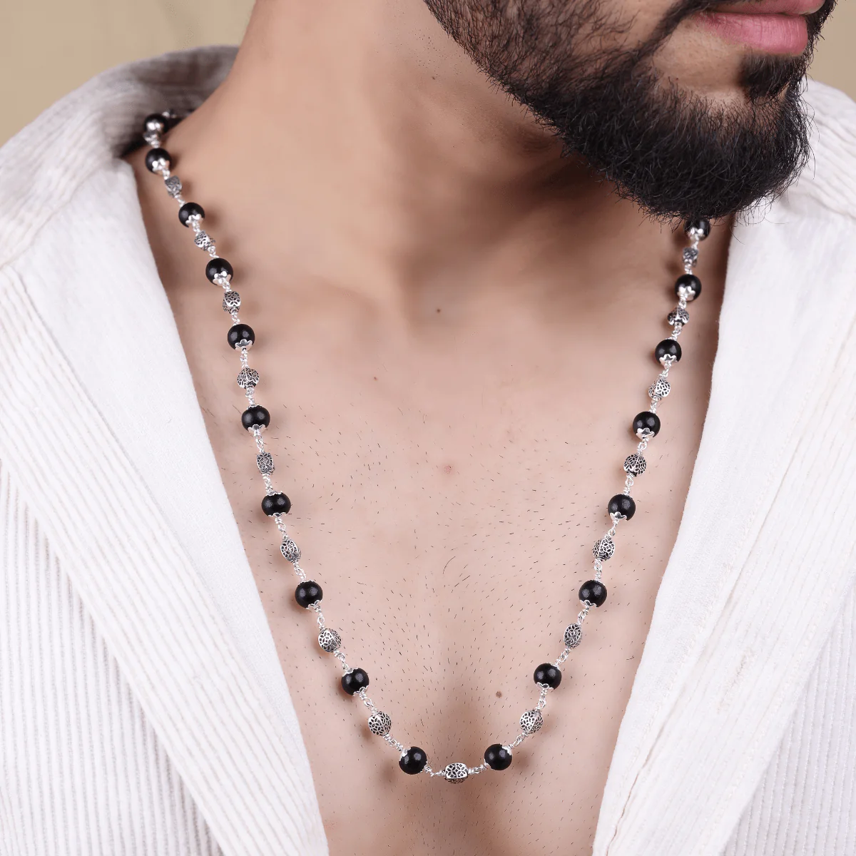 Karungali Silver Mala (Oval Beads) - Image 3