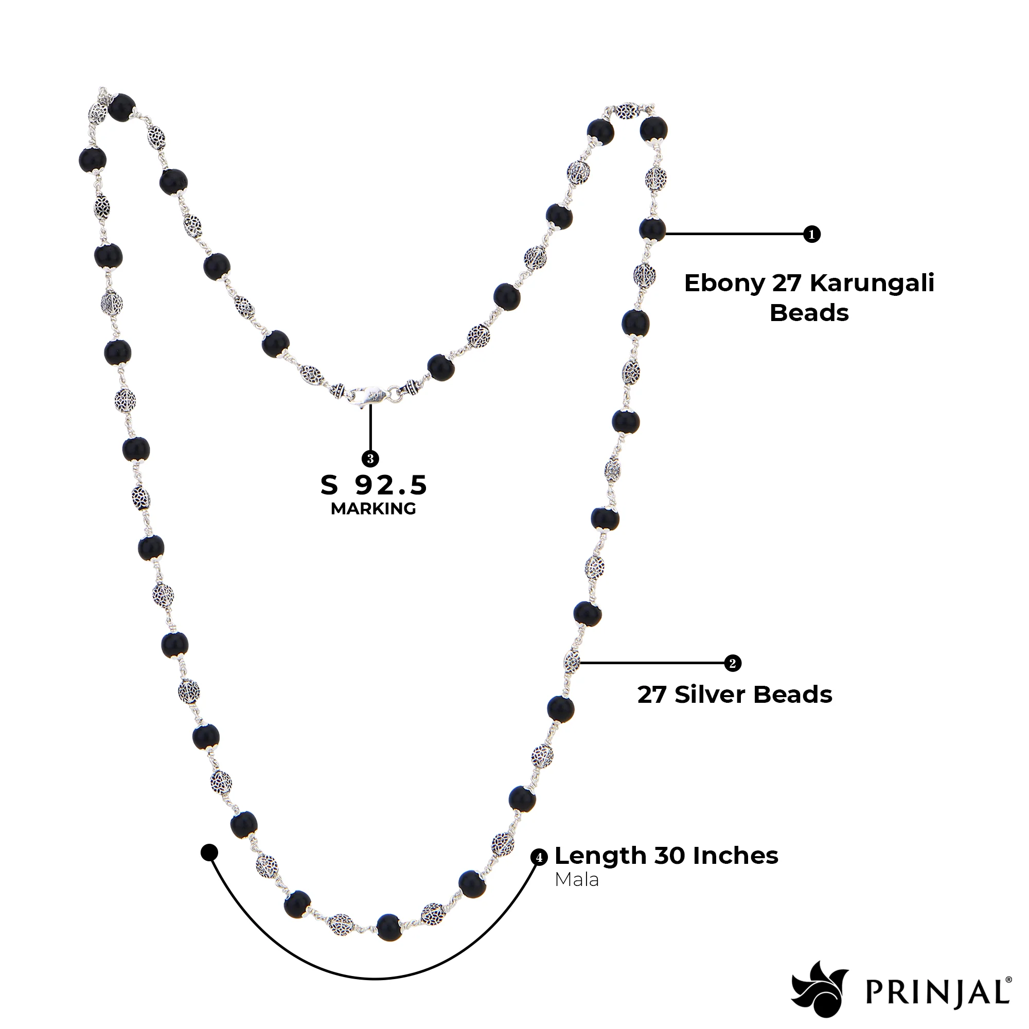 Karungali Silver Mala (Oval Beads) - Image 4