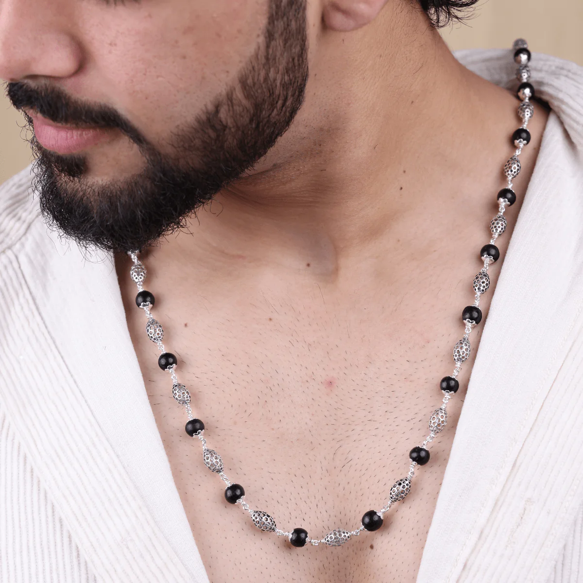 Karungali Silver Mala (Perforated Oval Beads) - Image 3