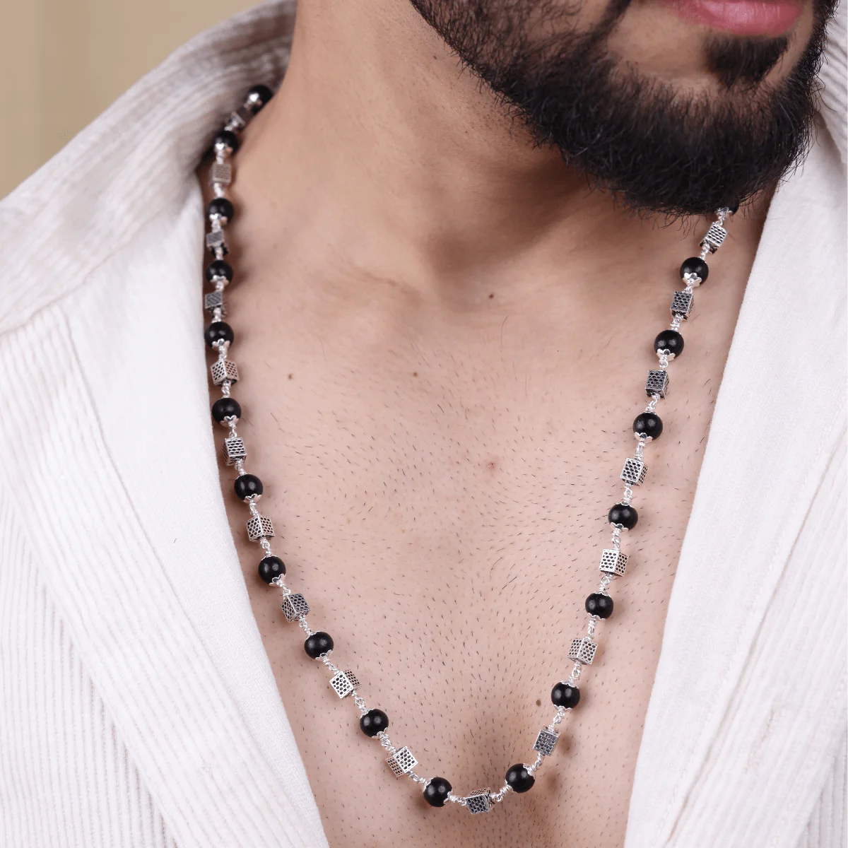 Karungali Silver Mala (Square Beads) - Image 3