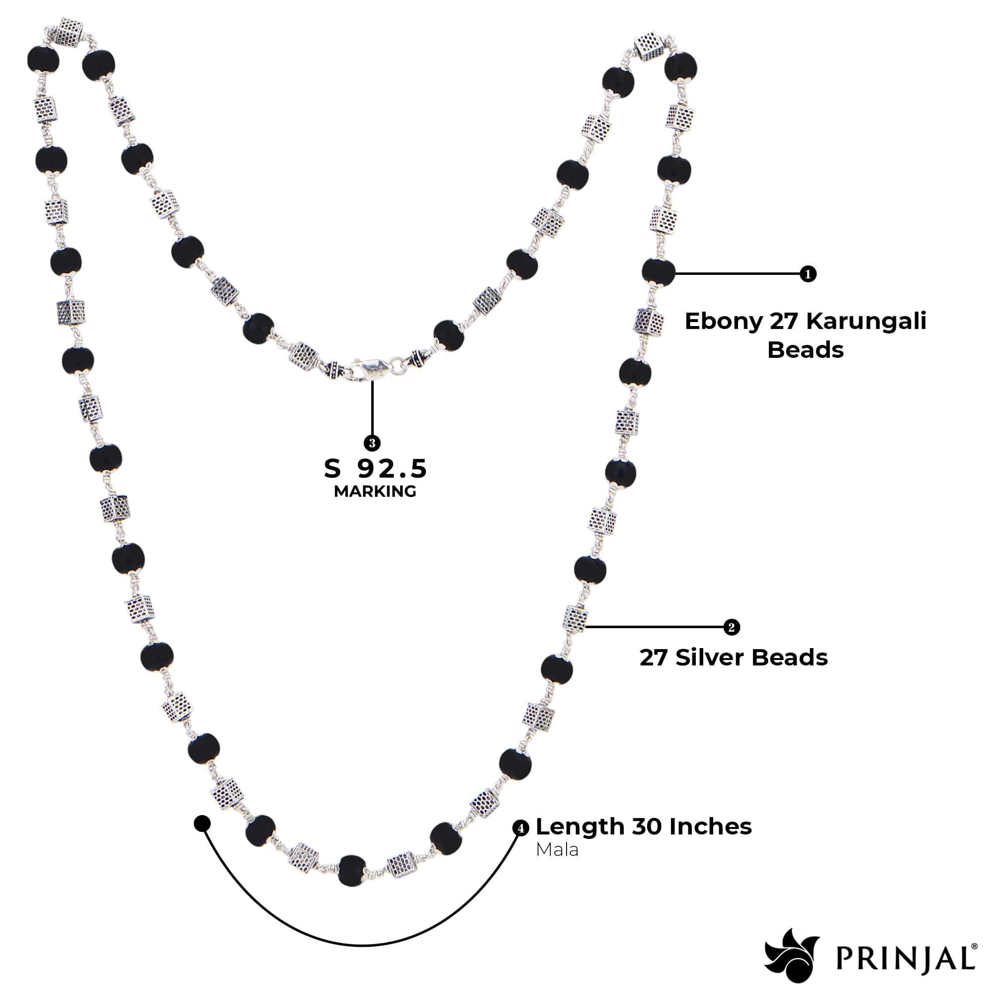 Karungali Silver Mala (Square Beads) - Image 4