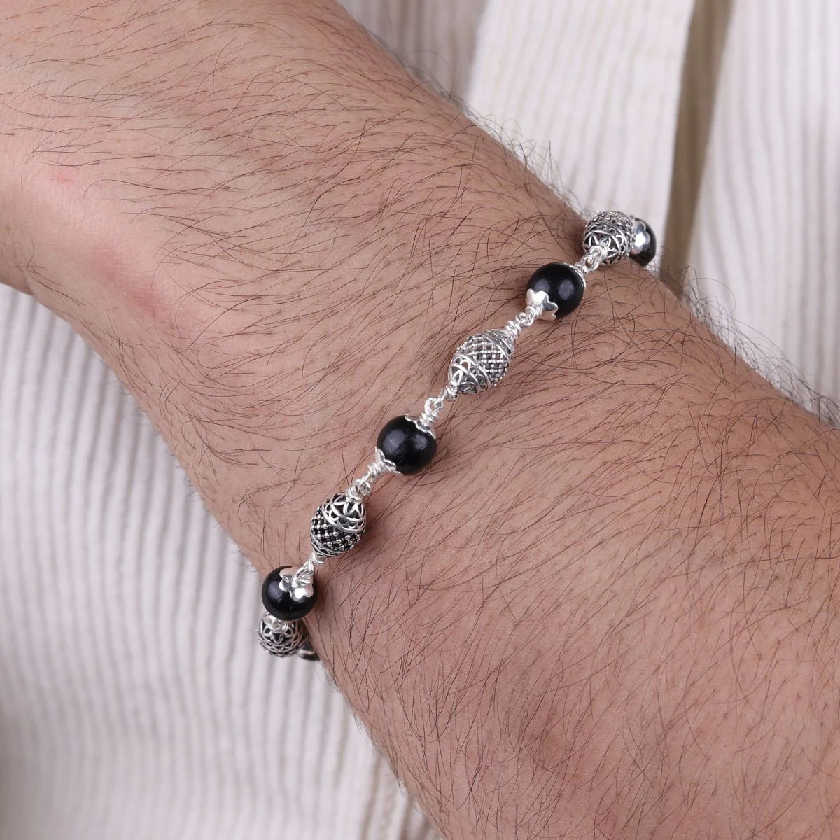 Karungali with Cylindrical Silver Bracelet - Image 3