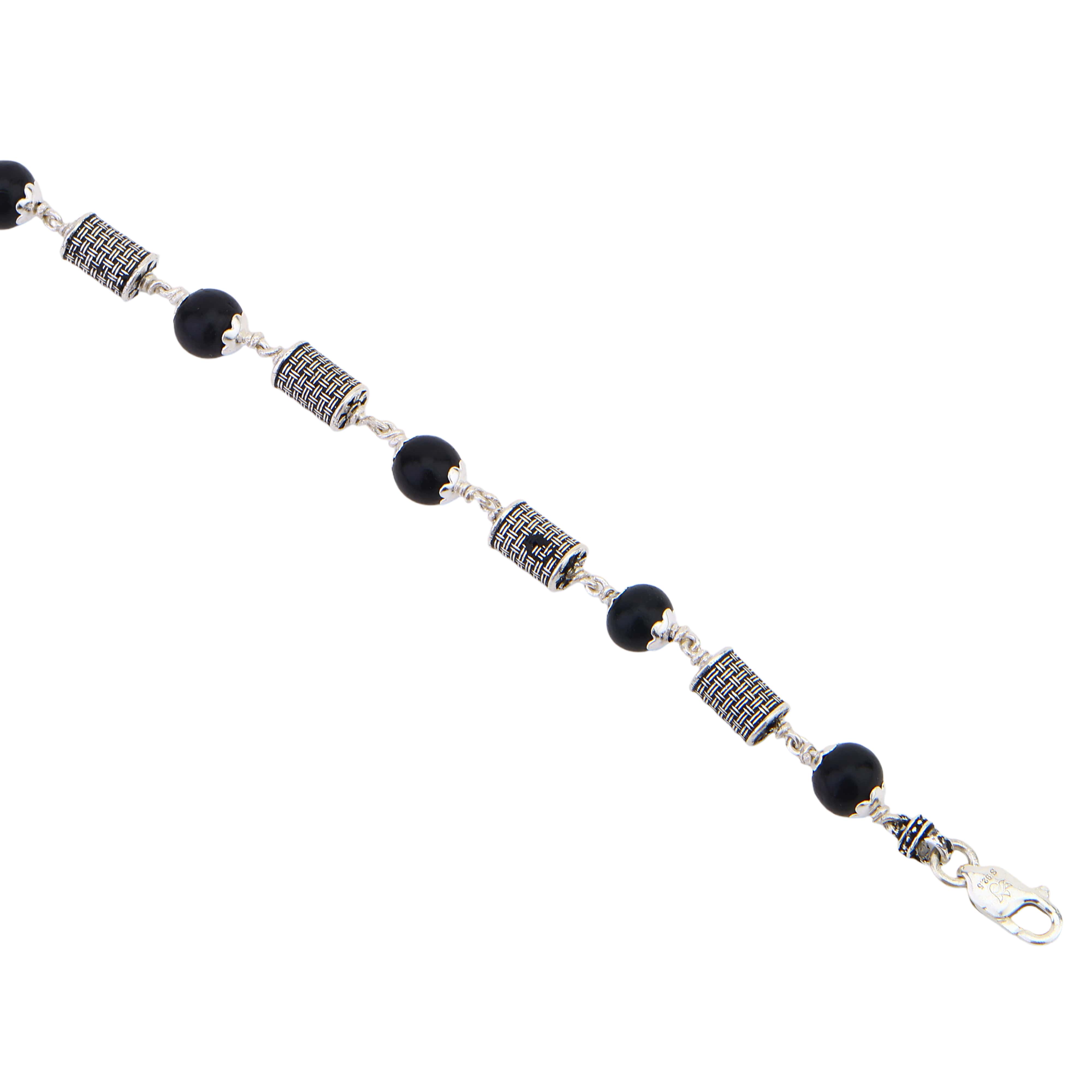 Karungali with Hollow Cylindrical Silver Bracelet - Image 5