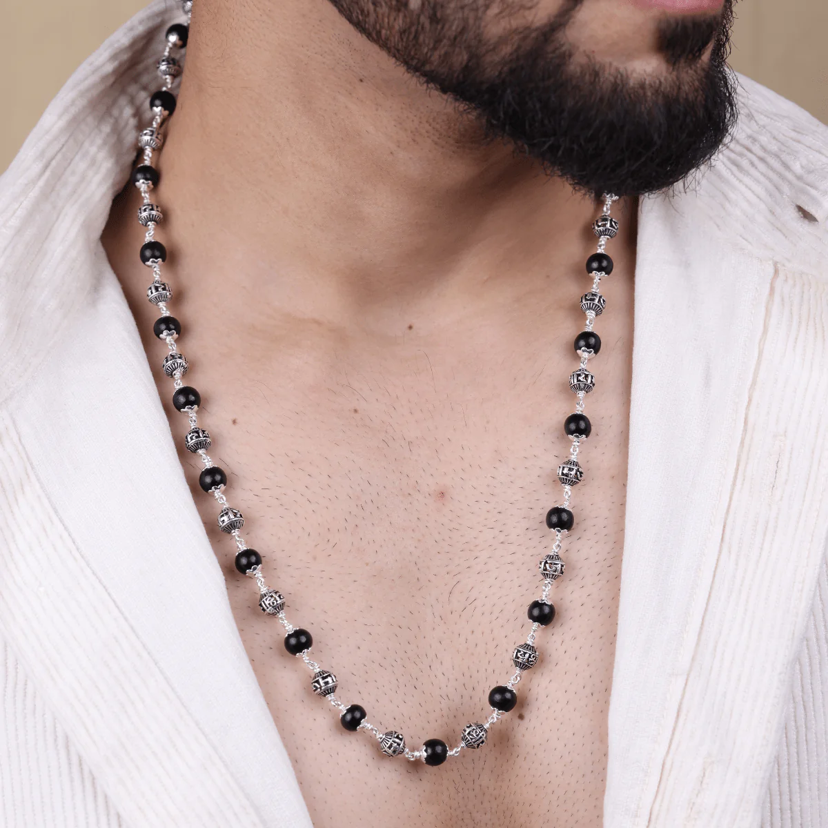 Karungali with Jay Shree Ram Beads Silver Mala - Image 3