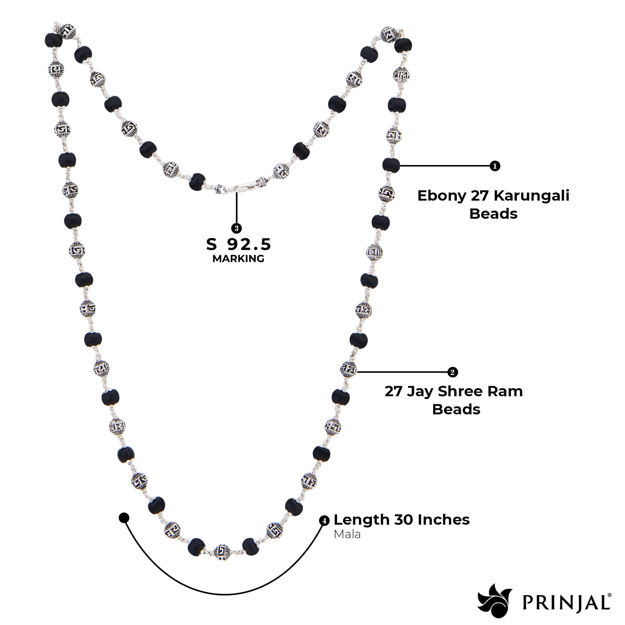 Karungali with Jay Shree Ram Beads Silver Mala - Image 4