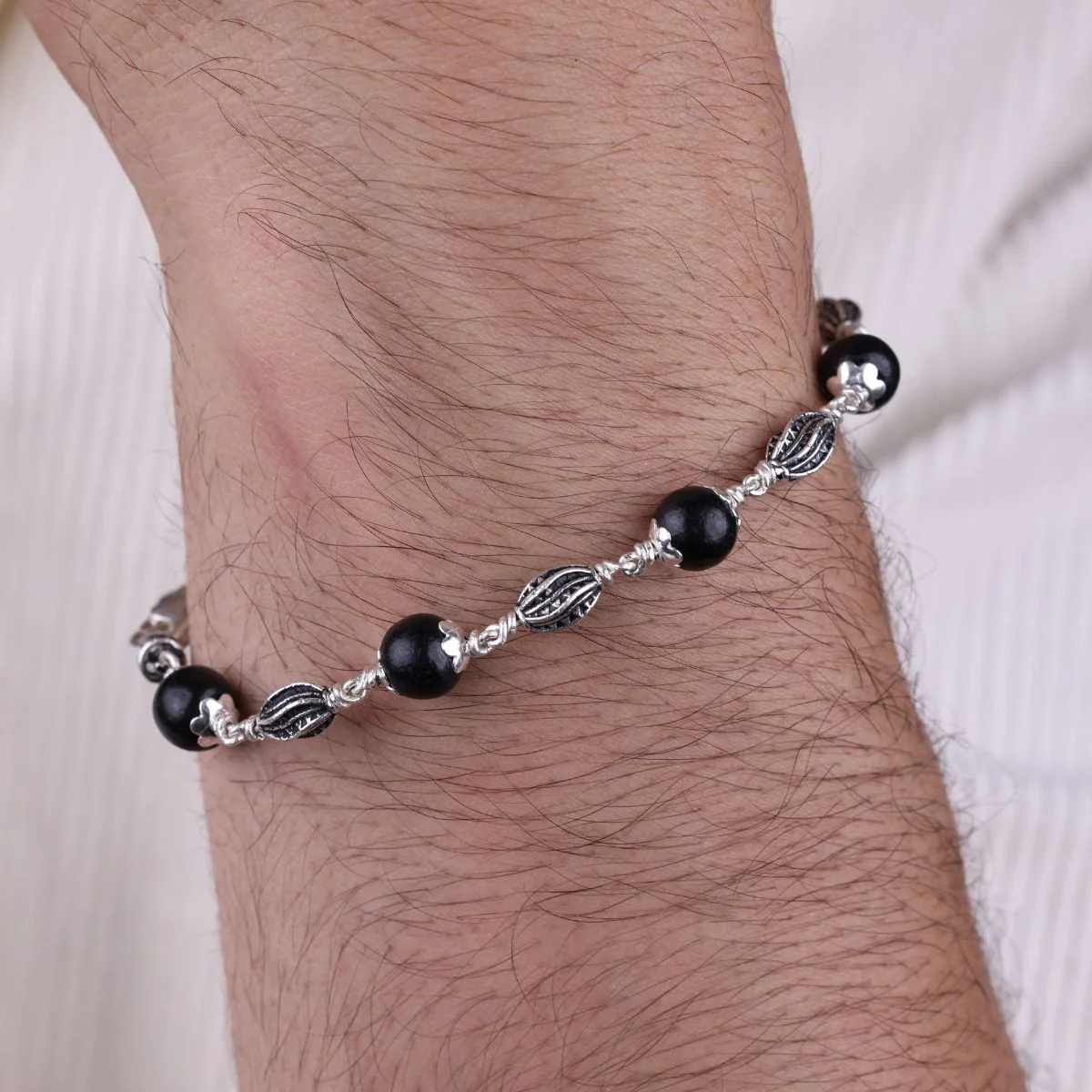 Karungali with Marquise Silver Bracelet - Image 3