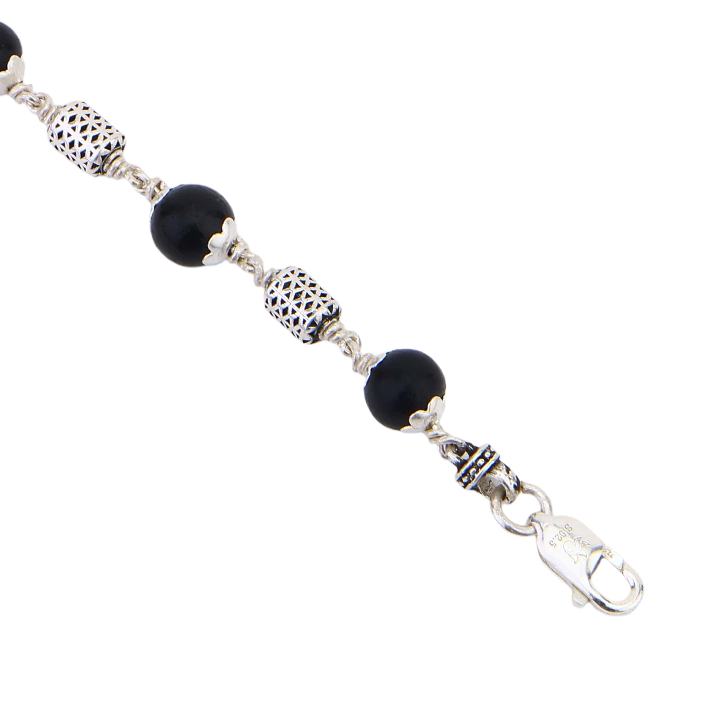 Karungali with Oval Filigree Beads Silver Bracelet - Image 6