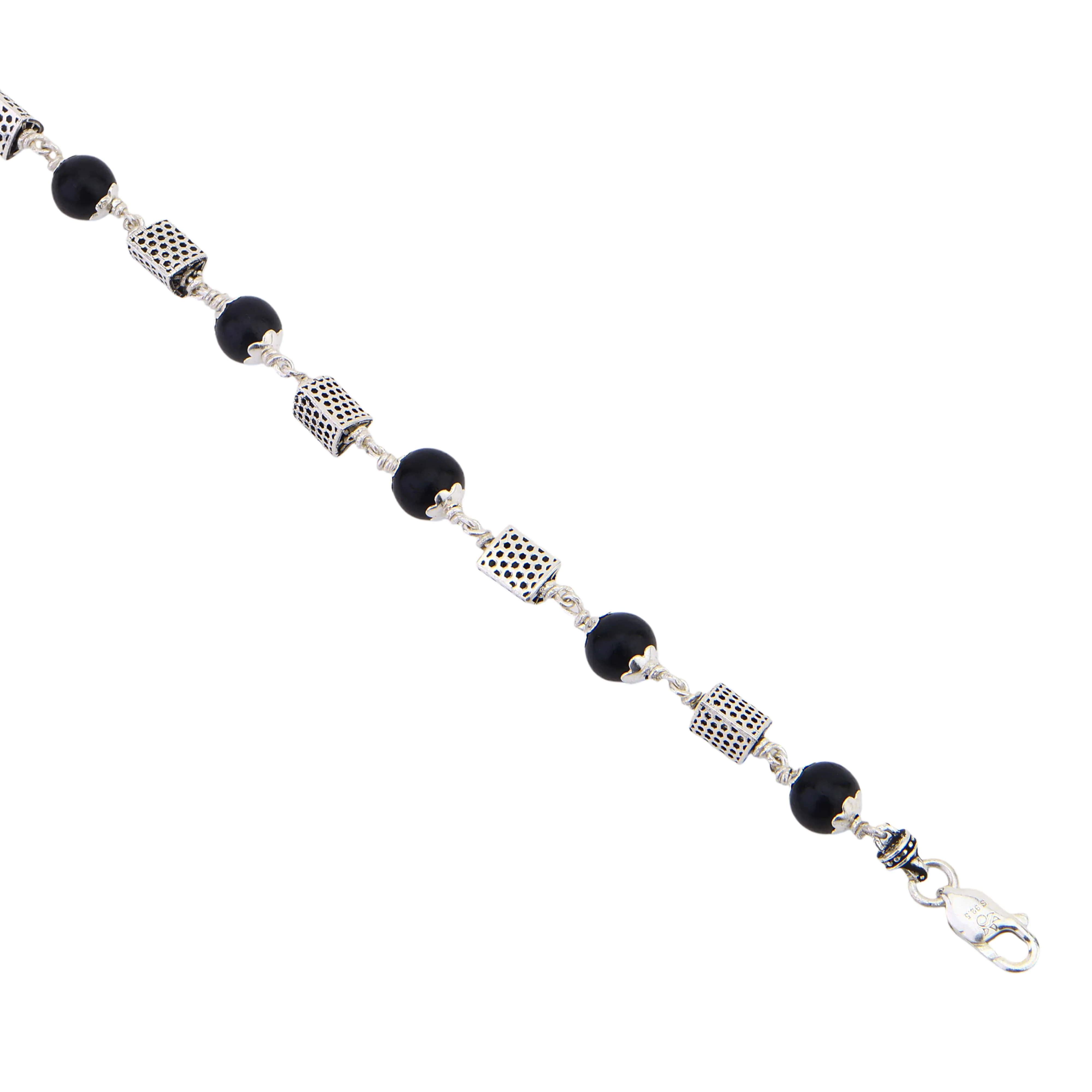 Karungali with Triangle Beads Silver Bracelet - Image 5