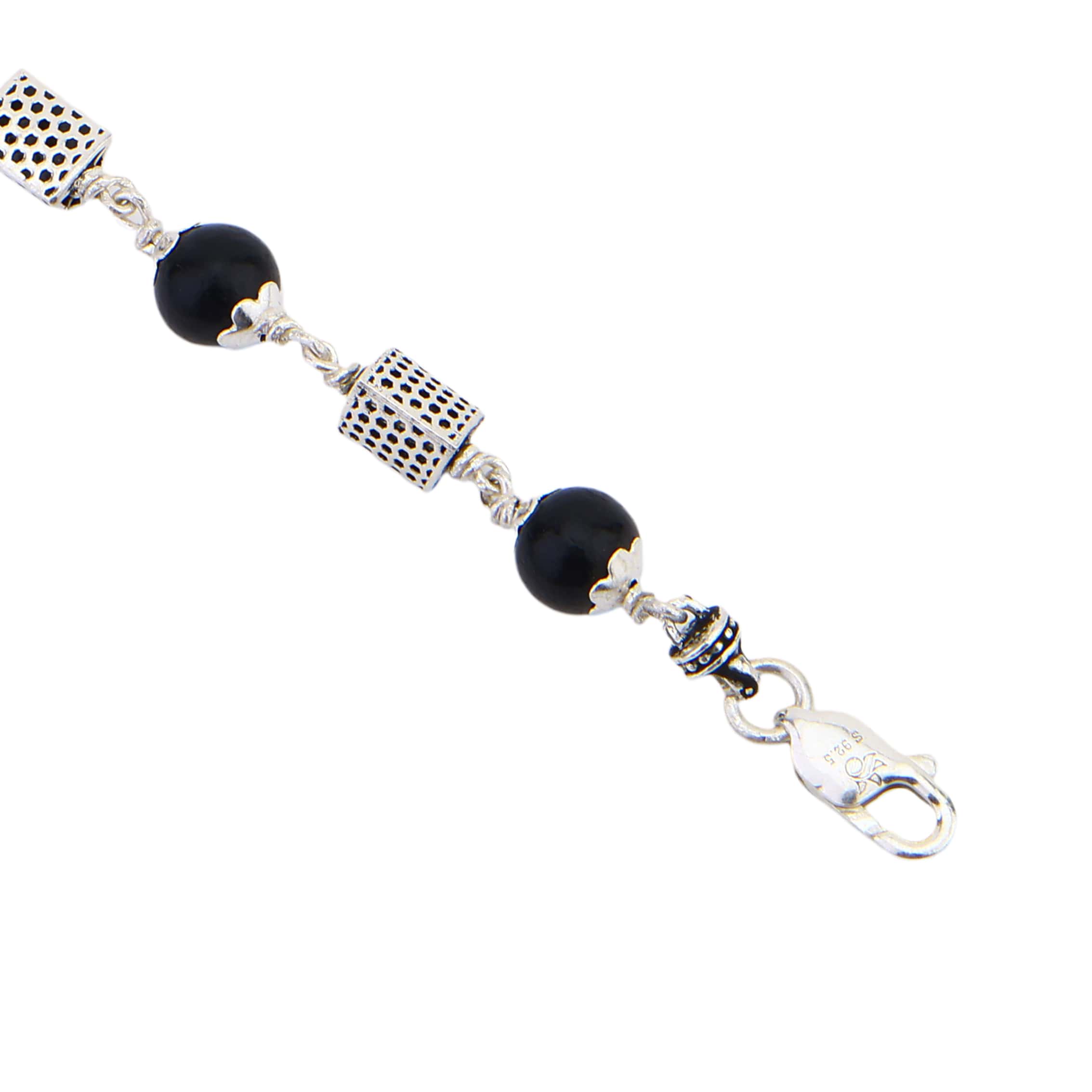 Karungali with Triangle Beads Silver Bracelet - Image 6