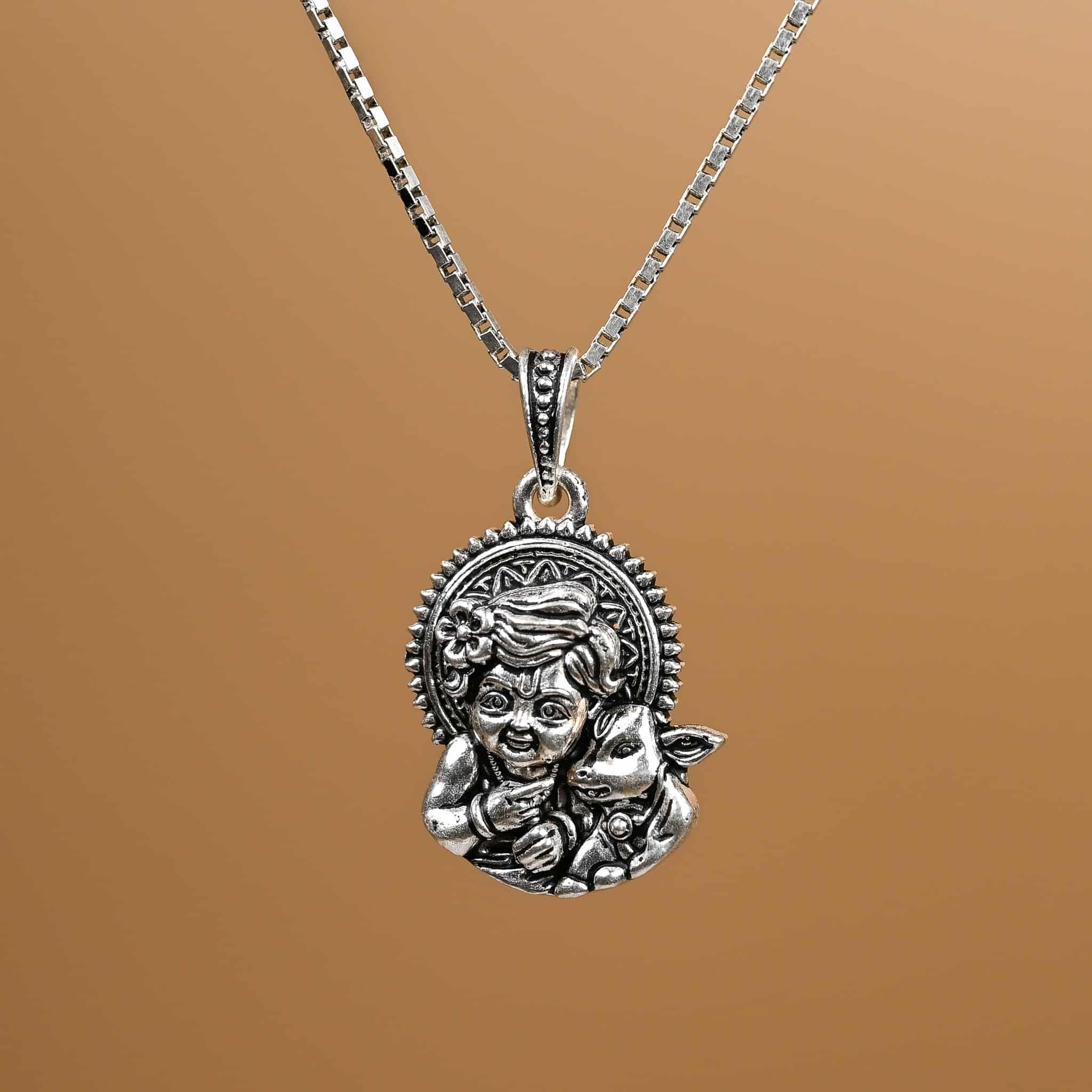 Laddu Gopal with Calf Silver Pendant - Image 3
